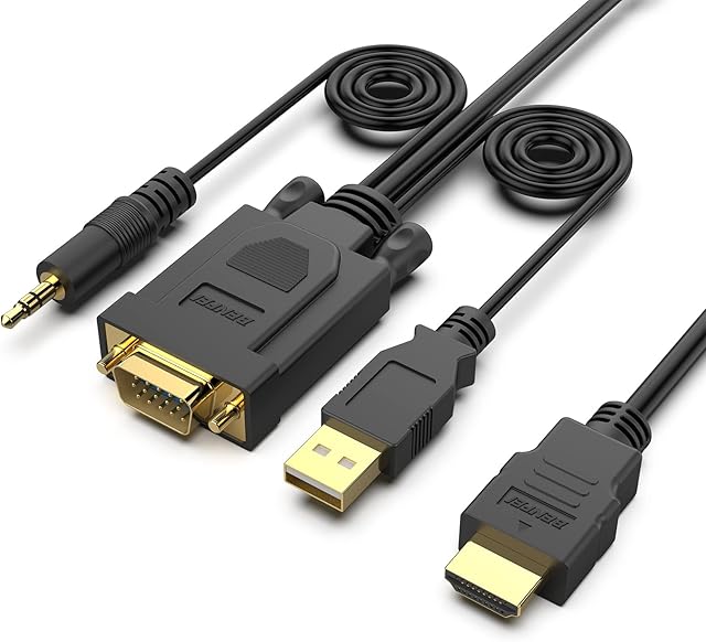 HDMI to VGA Cable With Audio, BENFEI 1.8 Meter Gold-Plated Cable with Power&Audio Compatible for Computer,Laptop,Projector,PS4,Blu-ray player,Mac Mini,Mac mini, Apple TV