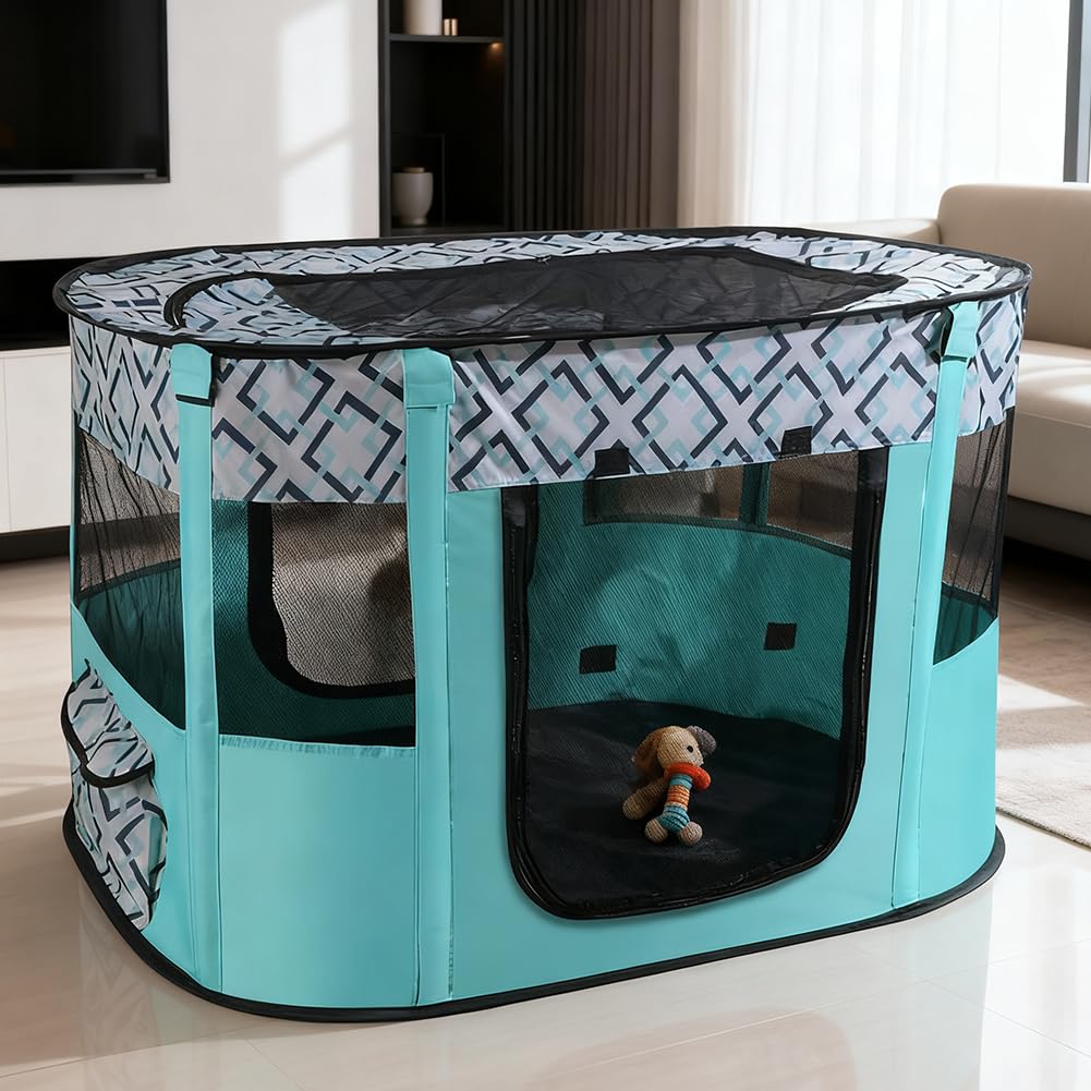 Welpenlaufstall Tierlaufstall,Faltbarer Haustierzaun,welpenauslauf faltbar,Tragbar katzengehege Kennel,70x55x40cm Kleintiergehege,Rechteckiges Zelt für Hunde, Katzen und Kleintiere(Grün)