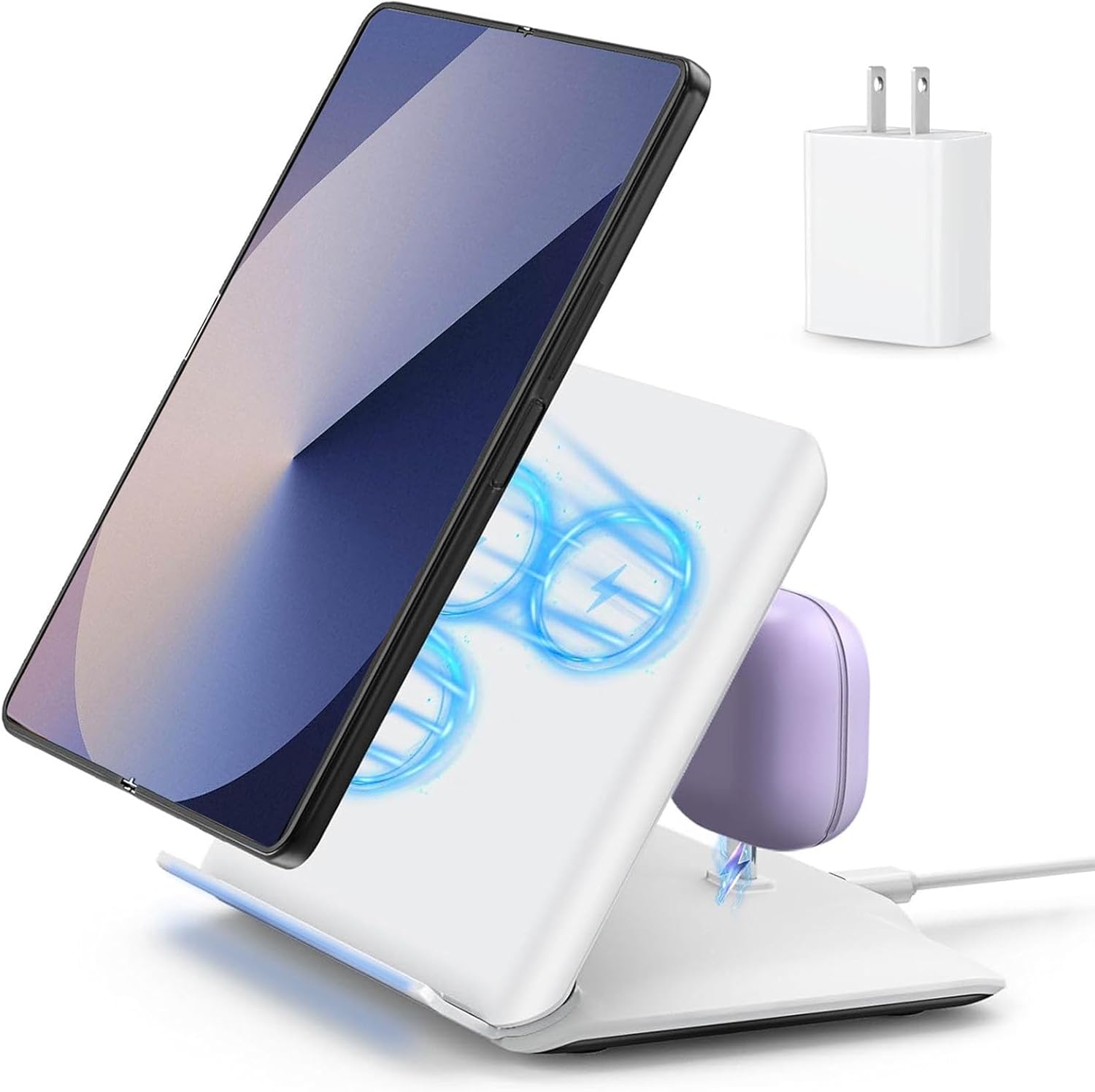 Wireless Charging for Samsung Galaxy Z-Fold Series, 2-in-1, 15W Fast Wireless for Galaxy Z Fold 6/5/4/3, S24/S23/S22,Note20 Ultra, Galaxy Buds2 Pro/2/Live, White (PD Adapter Included) DT-X8