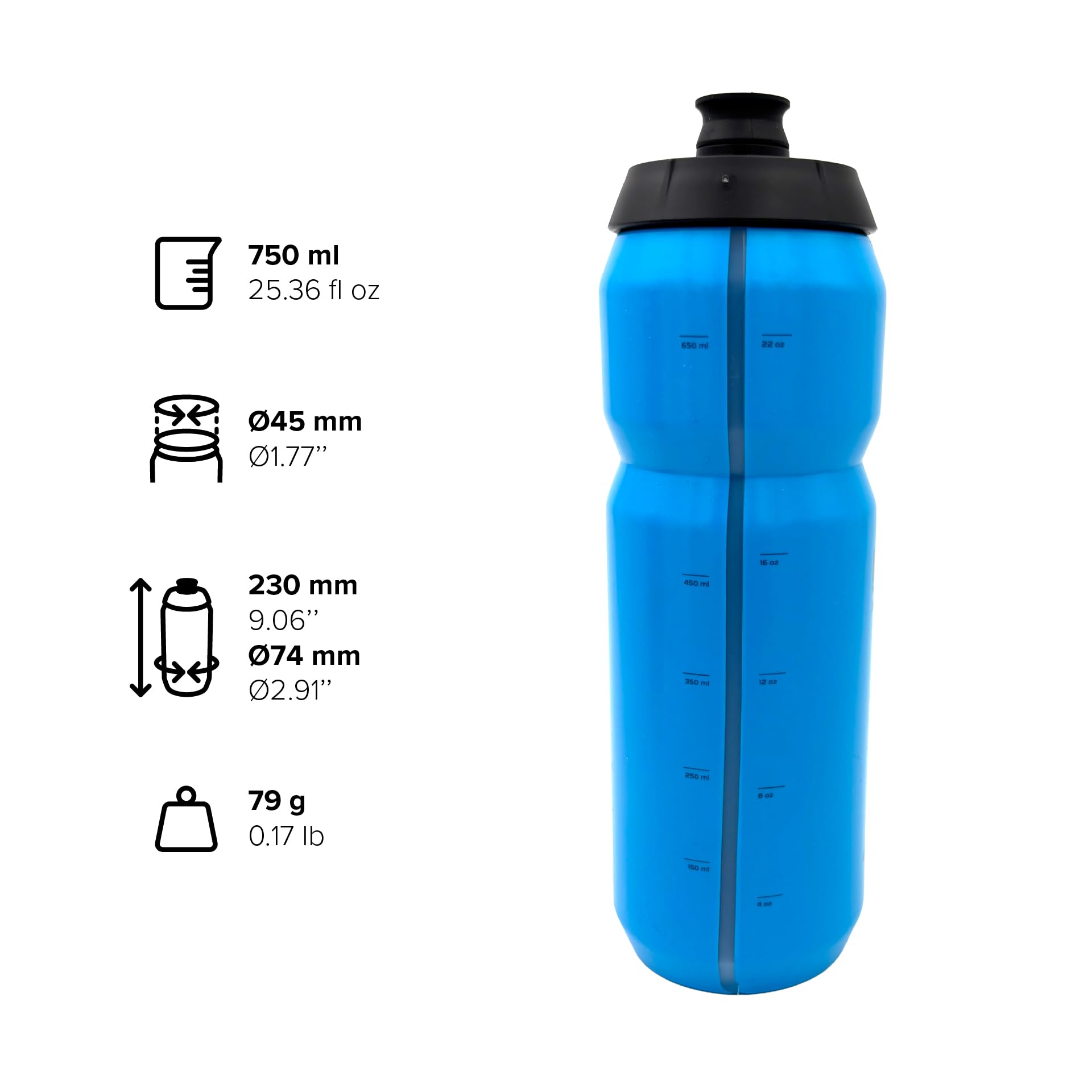 Polisport 8646300372 R 750ml AMZ Botella de Agua Multi-Deporte, Capacidad 750ml, Ultra-Ligero, Flexible, Boquilla Soft-Touch, Sin BPA, Bidón Ciclismo, MTB, Color Azul — view 2