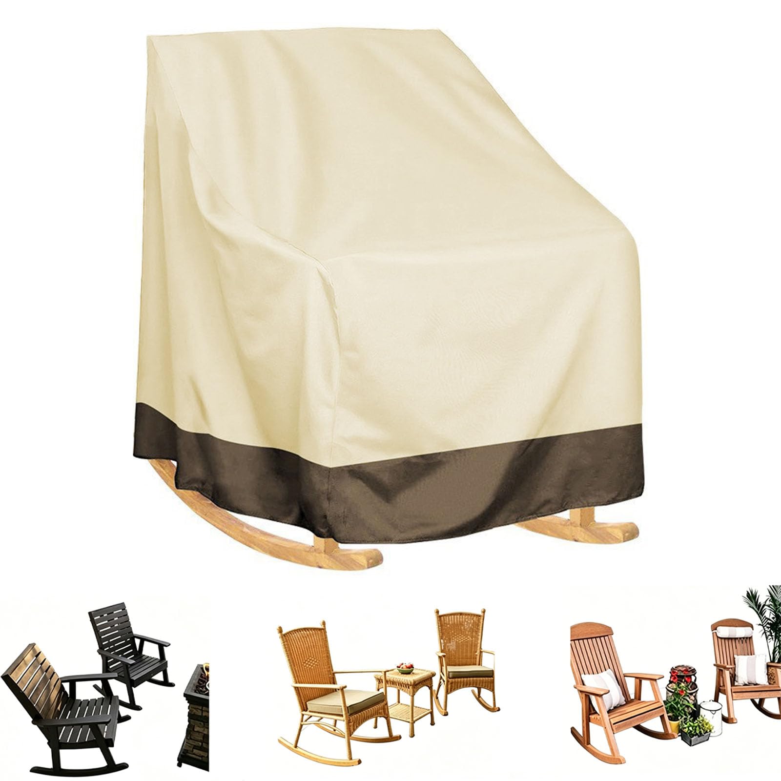 Single Rocking Chair Cover,Garden Sunbed Cover,Waterproof Windproof Anti-UV Heavy Duty 210D Oxford Fabric Outdoor Patio Rattan Single Rocking Chair Protectio(Size:127x101x114cm,Color:Beige brown 420D)