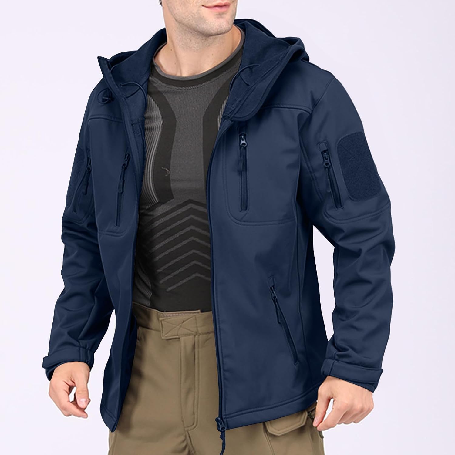FQZWONG Mens Tactical Jacket Waterproof Windproof Outdoor Soft Shell Hooded Coat Fashion Military Jacket With Mult Pockets