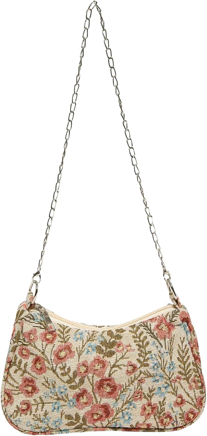 Verdusa Women's Floral Print Shoulder Bags Casual Underarm Purses with Chain Strap