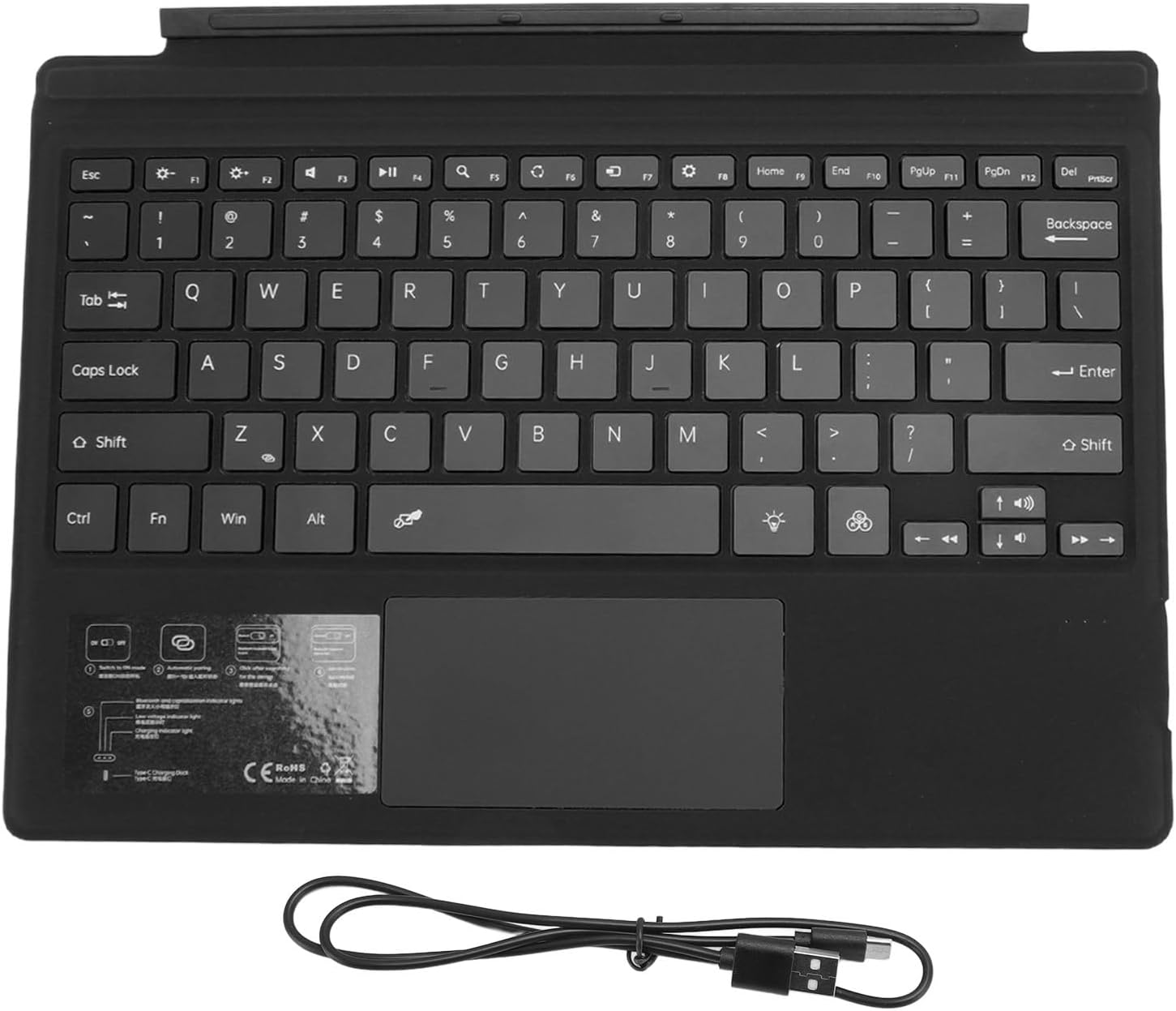 Yunir Bluetooth Tablet Keyboard Rechargeable, Magnetic Portable Backlight Keyboard with Touchpad, for Pro 3 4 5 6 7, 60hr Battery and 10M 32.8ft Working Distance (Black)