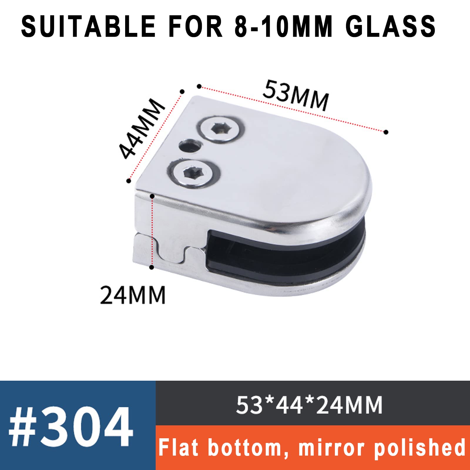 8 Stück Edelstahl-Glasklemme, verstellbare Silberne Glashalterungen,Glas-Clip-Klemmhalter mit Flacher Rückseite,Glas-Pool-Zaun-Klemmhalterungen,Geländerpfosten für Hausgartentreppen,8~10mm