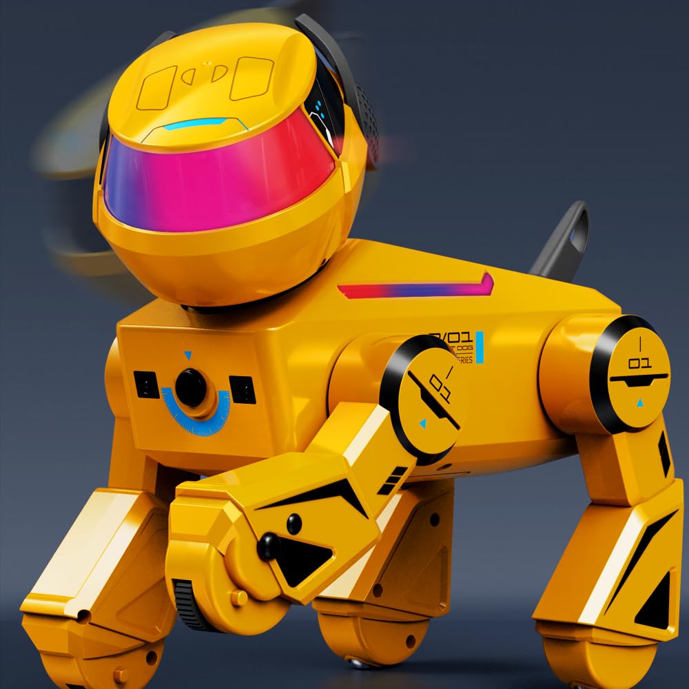 Robot Cane Bambini Giocattolo telecomandato per bambini 3-12 anni, Tocco interattivo, Cane robotico, Cantante intelligente e programmazione Danza Supporto a mano (bianco)