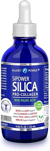 Planet Power SiPower Silica Vegan Collagen + Fulvic Acid 4oz Glass Bottle, Immune System, Maximum Absorption Concentrated Formula, Bones, Joints,