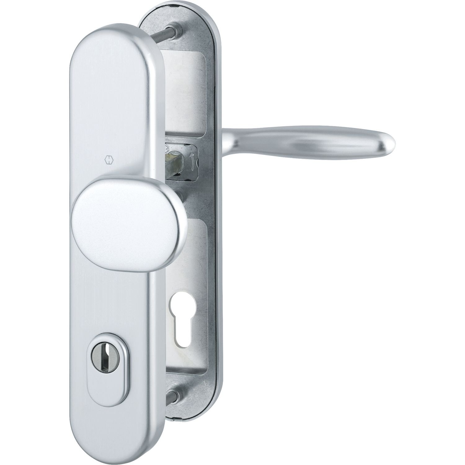 HOPPE 3896076 zestaw wymienny bezpieczeństwa Verona-Ö-Norm odległość 88 mm, aluminium srebrne anodowane, długi szyld cylinder profilowy do drzwi o grubości 62-72 mm, z ochroną przed wyciągnięciem