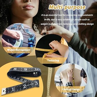 Tape Measure Body Dual Sided Scale - 2 in 1 Measuring Tape for Body Measurement, Sewing, Weight Loss - 150cm / 60 Inches (Black)