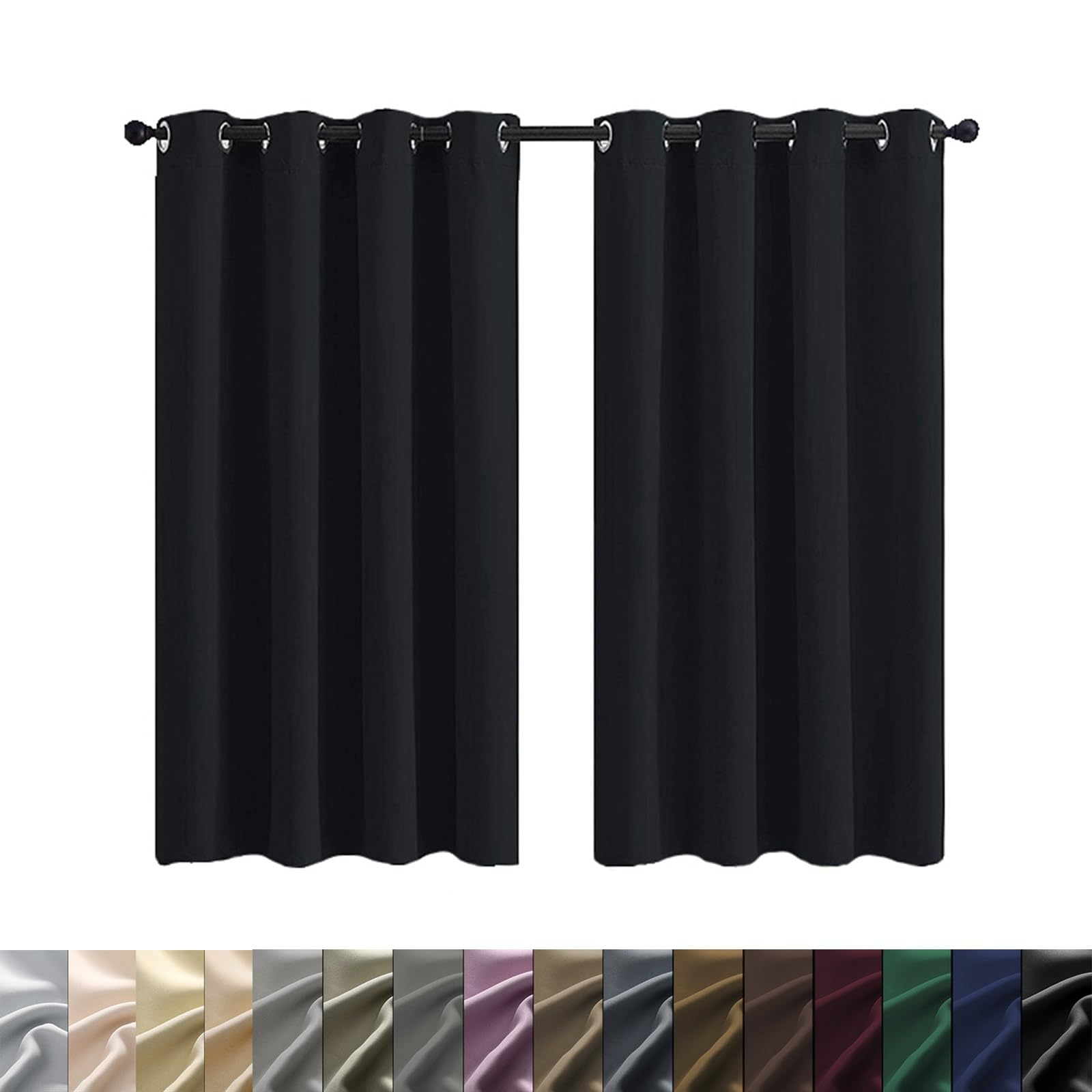 WUXXIANG Cortinas Dormitorio Cortas 2 Piezas 50 x 50 cm Opacas, Térmicas, Protección contra El Frío, Cortinas Dormitorio Salon Habitacion Modernas, 2 Unidades, para Habitacion Salon, Negro