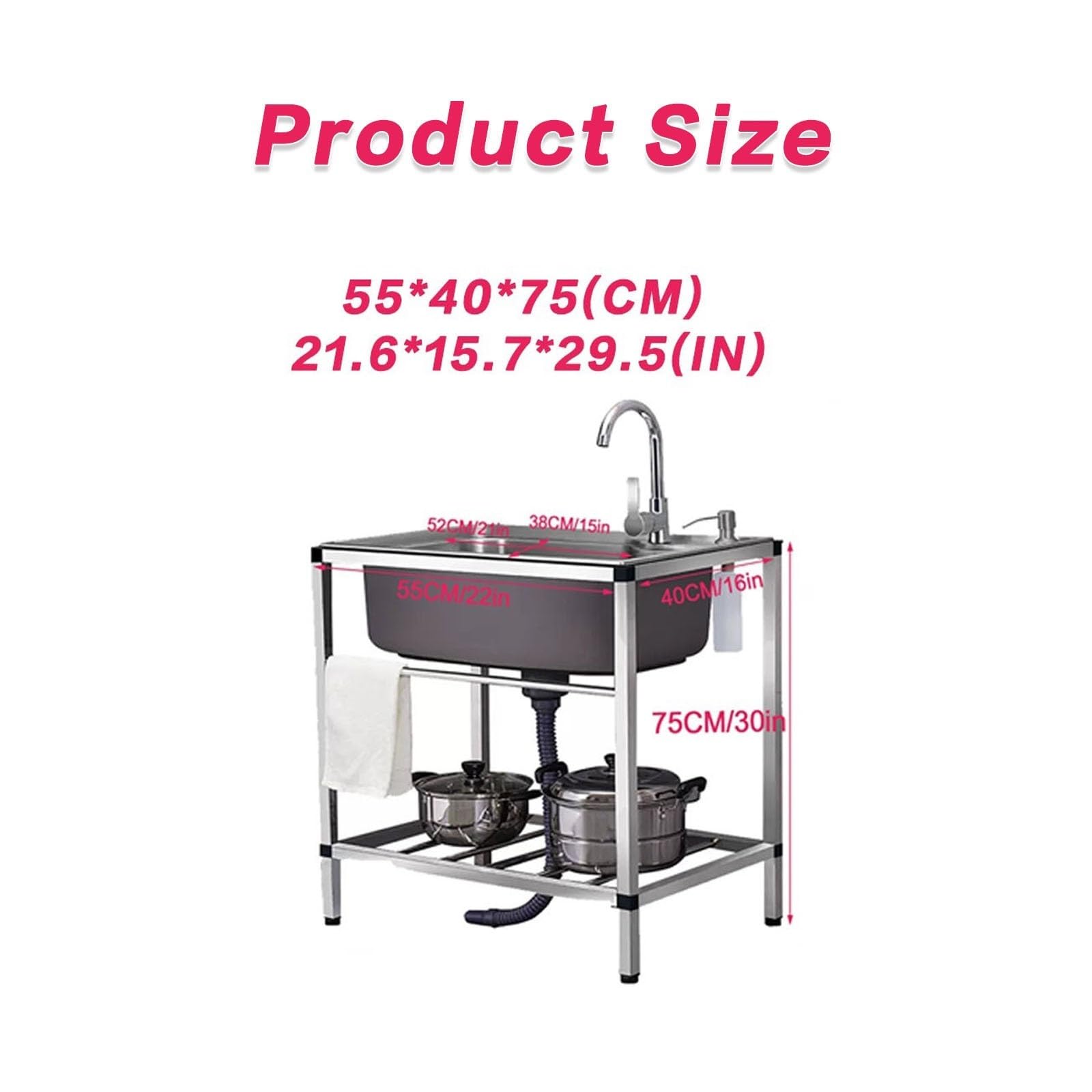 Lavello multiuso in acciaio inox con rubinetto, lavabo autoportante per esterni per giardino, uso commerciale, 1 scomparto con gocciolatoio, perfetto per piccoli ristoranti