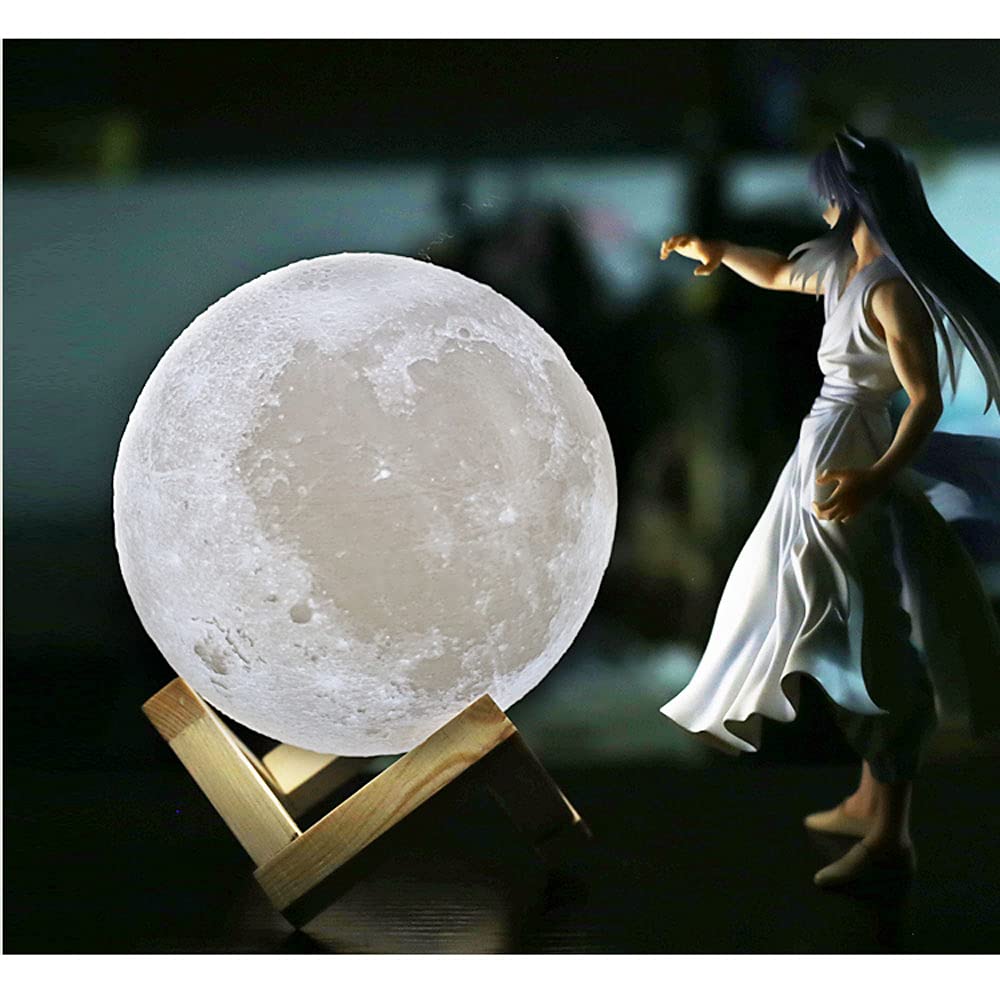 Moon Lamp Kids Night Light 2 Colori LED 3D Moon Light con Supporto in Legno, Touch Control USB Ricaricabile Regalo per Bambino Ragazze Ragazzi Compleanno