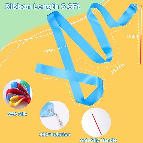 Miniatura 5 de HiUnicorn 12 cintas de baile amarillas para niñas, gimnasia rítmica, bailarina, fiesta de cumpleaños, serpentinas, decoración de cintas de circo,