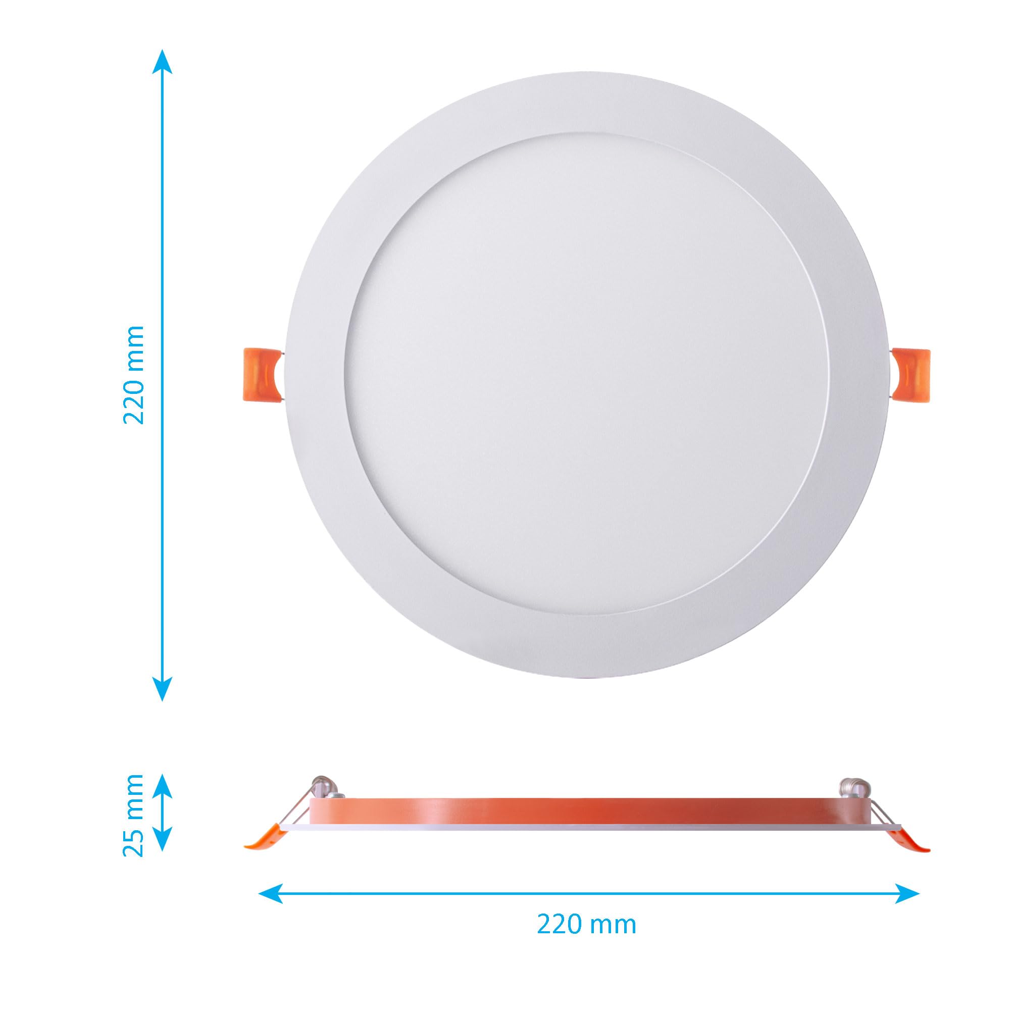 Maxkomfort 6er Set LED Panel 18W rund CCT ultraslim – Einbaustrahler 220x220mm, flach, Deckenleuchte, warmweiß/neutralweiß/kaltweiß schaltbar, Weiß, IP20-2601