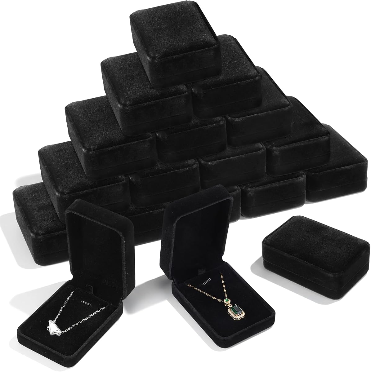 18 Pcs Black Velvet Jewelry Gift Boxes for Necklace Pendant Ring Earring, Display Storage Case for Wedding Christmas Engagement Birthday Anniversary