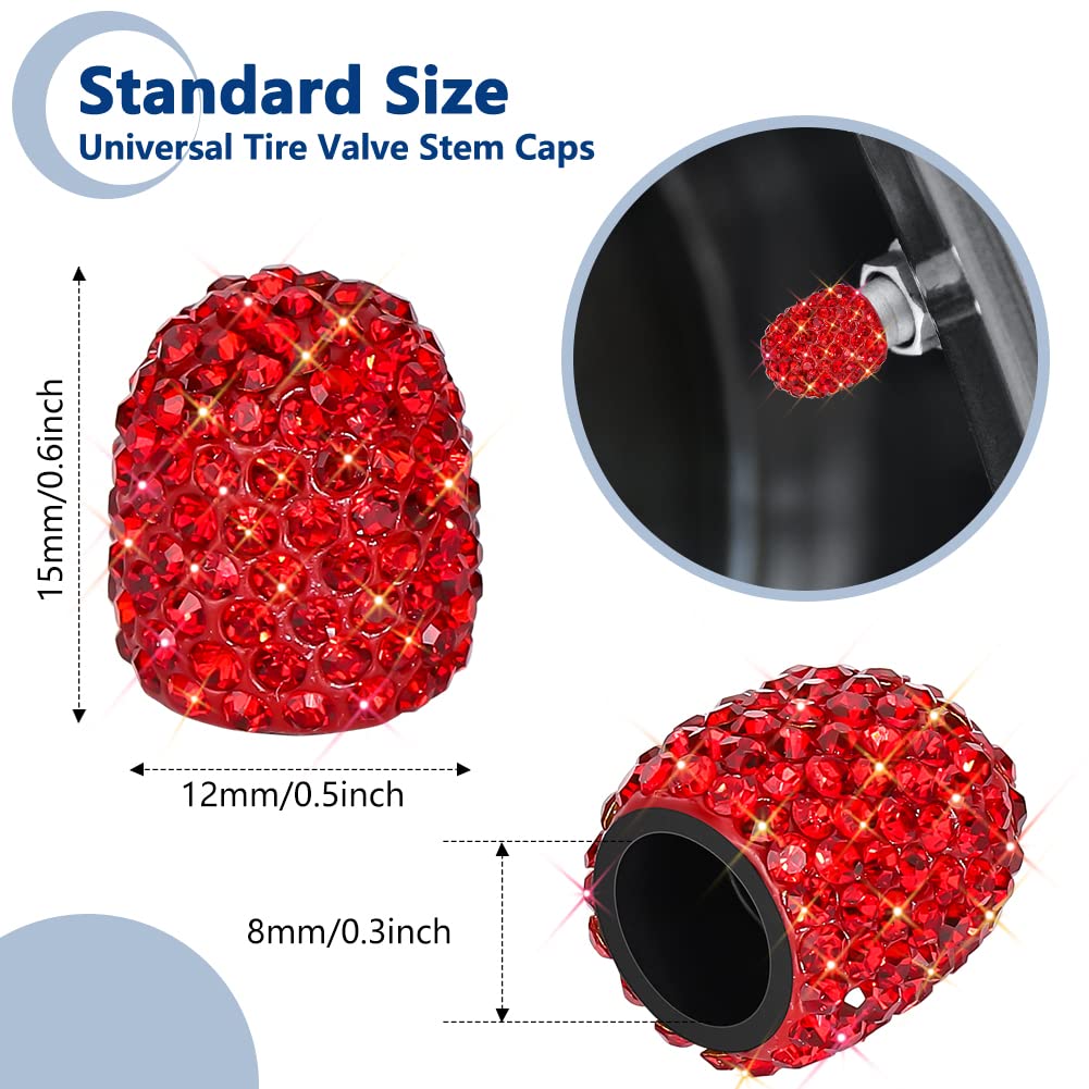 Bling Tire Valve Caps 8 Pack Crystal Rhinestone Dustproof Valve Stem Caps Attractive Car Exterior Decoration Accessories Red — view 5