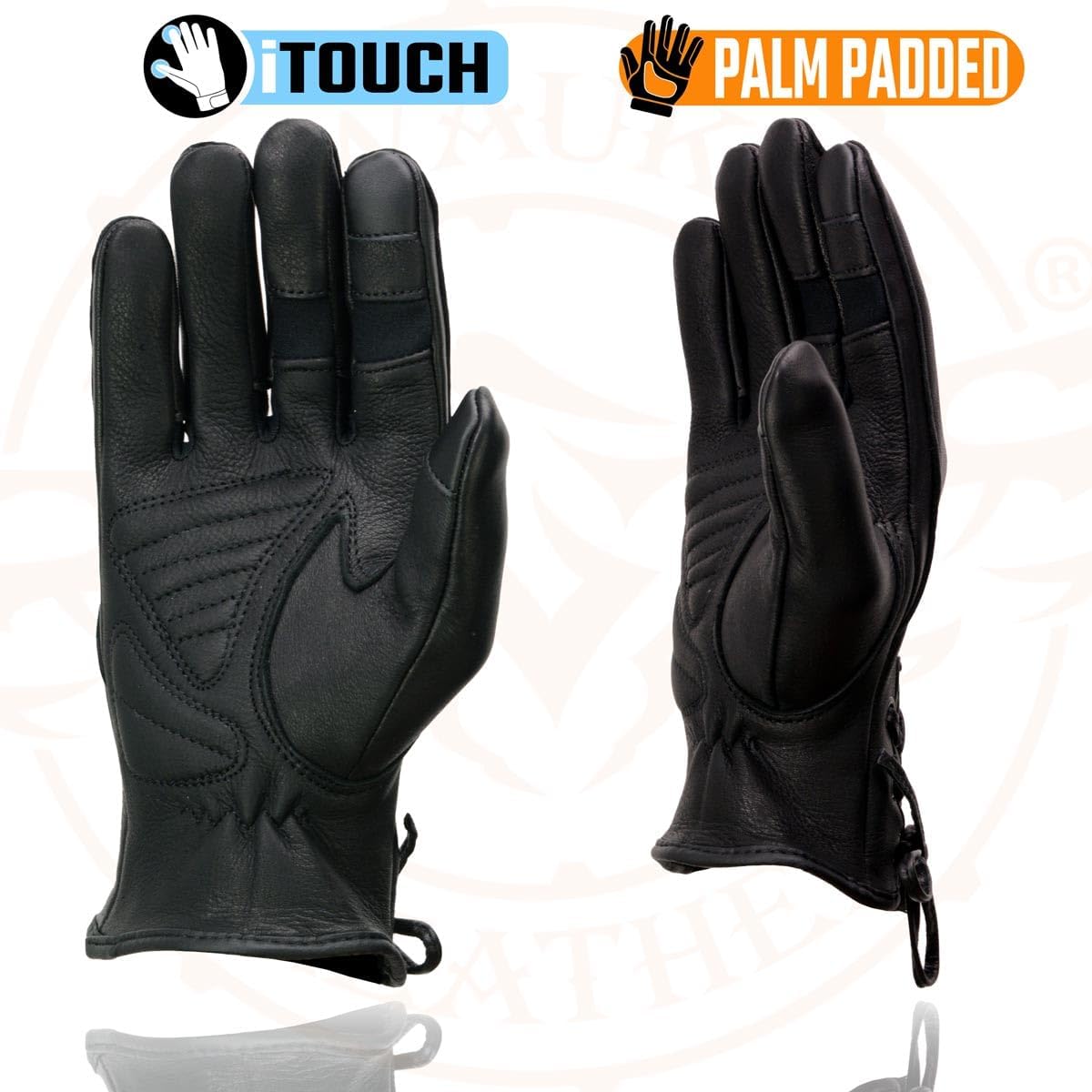 Milwaukee Leather MG7745 Women's Black Deerskin ’I - Touchscreen Compatible’ Laced Wrist Motorcycle Hand Gloves W/Gel Palm