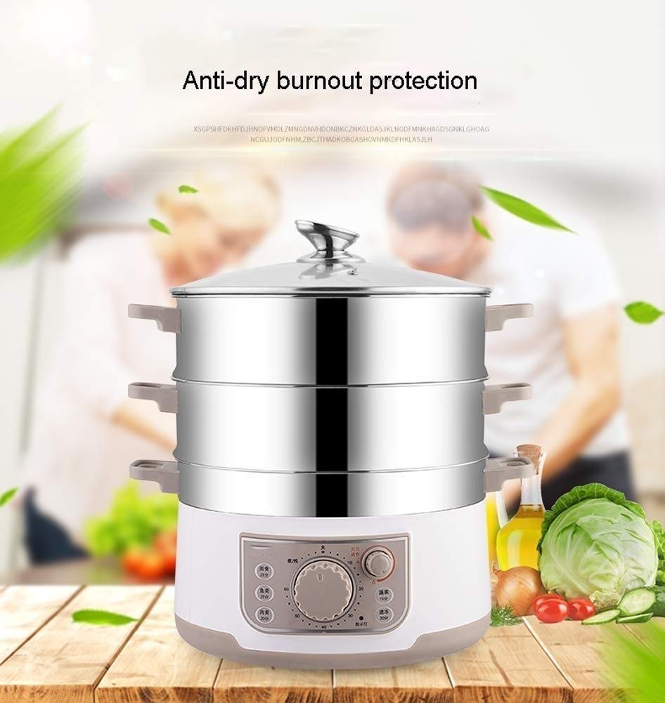 Vaporera eléctrica for alimentos, vaporera Vaporera for alimentos saludables con bandeja for arroz y granos Apagado automático y ebullición Protección antisecado Control flexible del calor Vaporera el