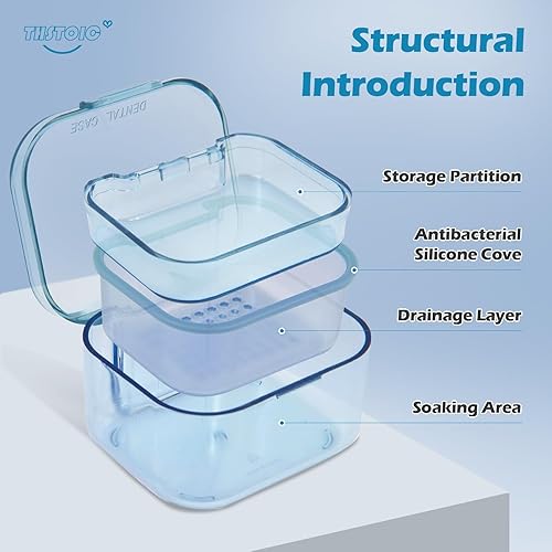Miniatura 4 de Estuche de dentadura y taza  Soporte de baño de dientes falsos, contenedor de limpieza de dentaduras postizas de viaje para remojar, retener,
