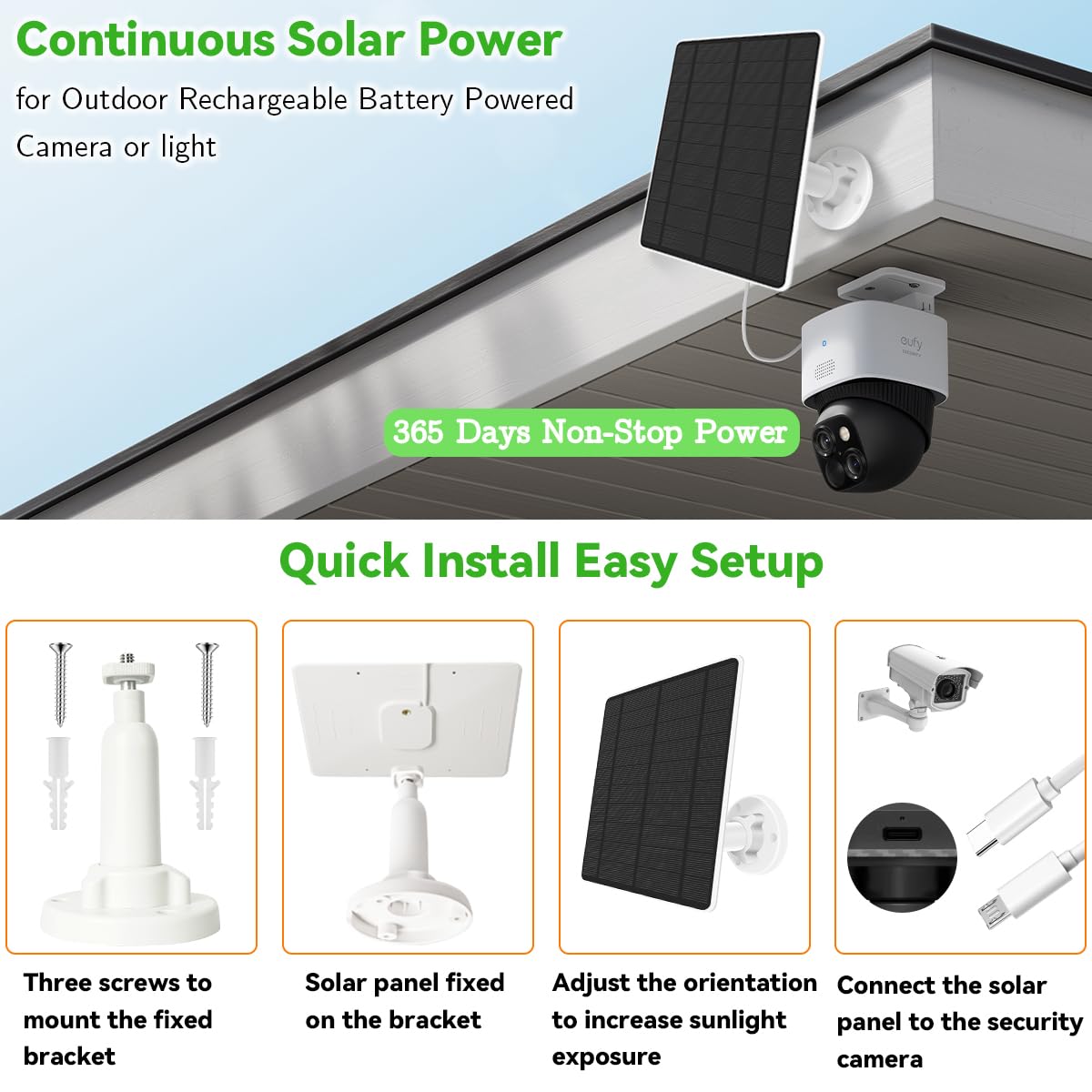 Security panel słoneczny (5 W), kompatybilny z EufyCam, panel słoneczny 5 V ze złączem USB-C, adapter micro USB, IP65, odporny na warunki atmosferyczne, do monitorowania zewnętrznego i ładowania