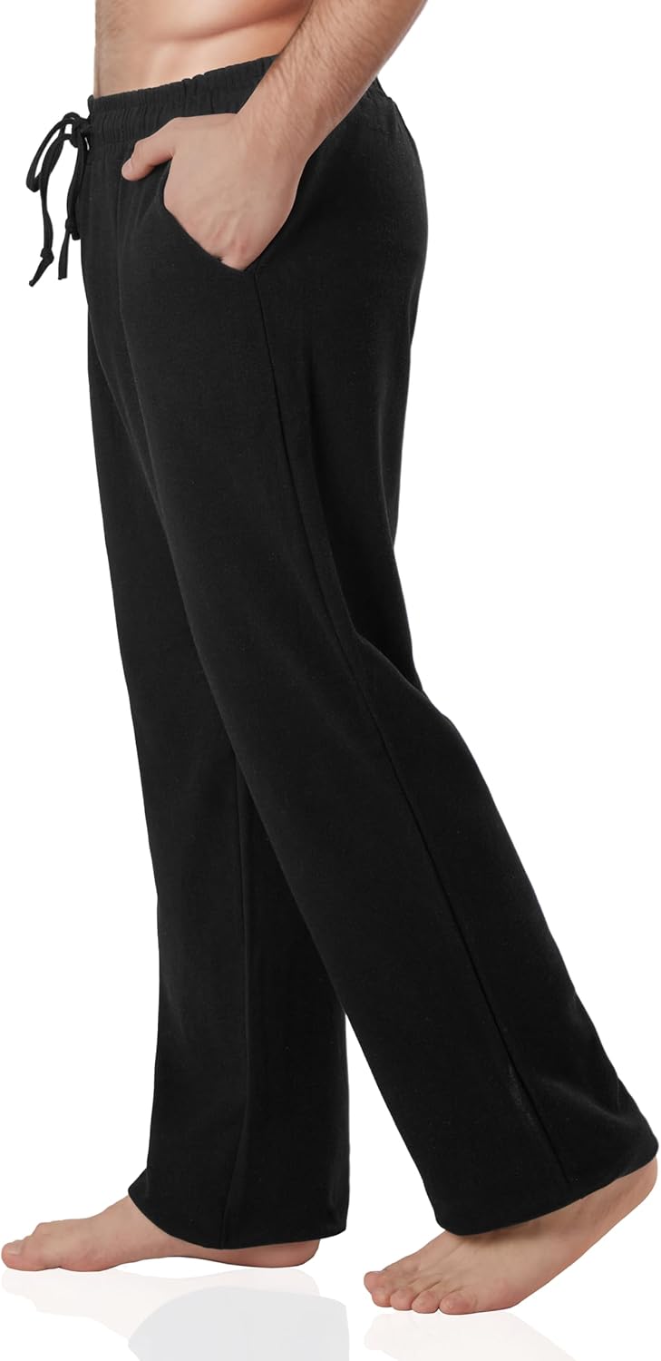 Ohoo Mens Sweatpants Casual Lounge Cotton Pajama Yoga Pants Open Bottom Straight Leg Male Sweat Pants with Pockets - Image 2
