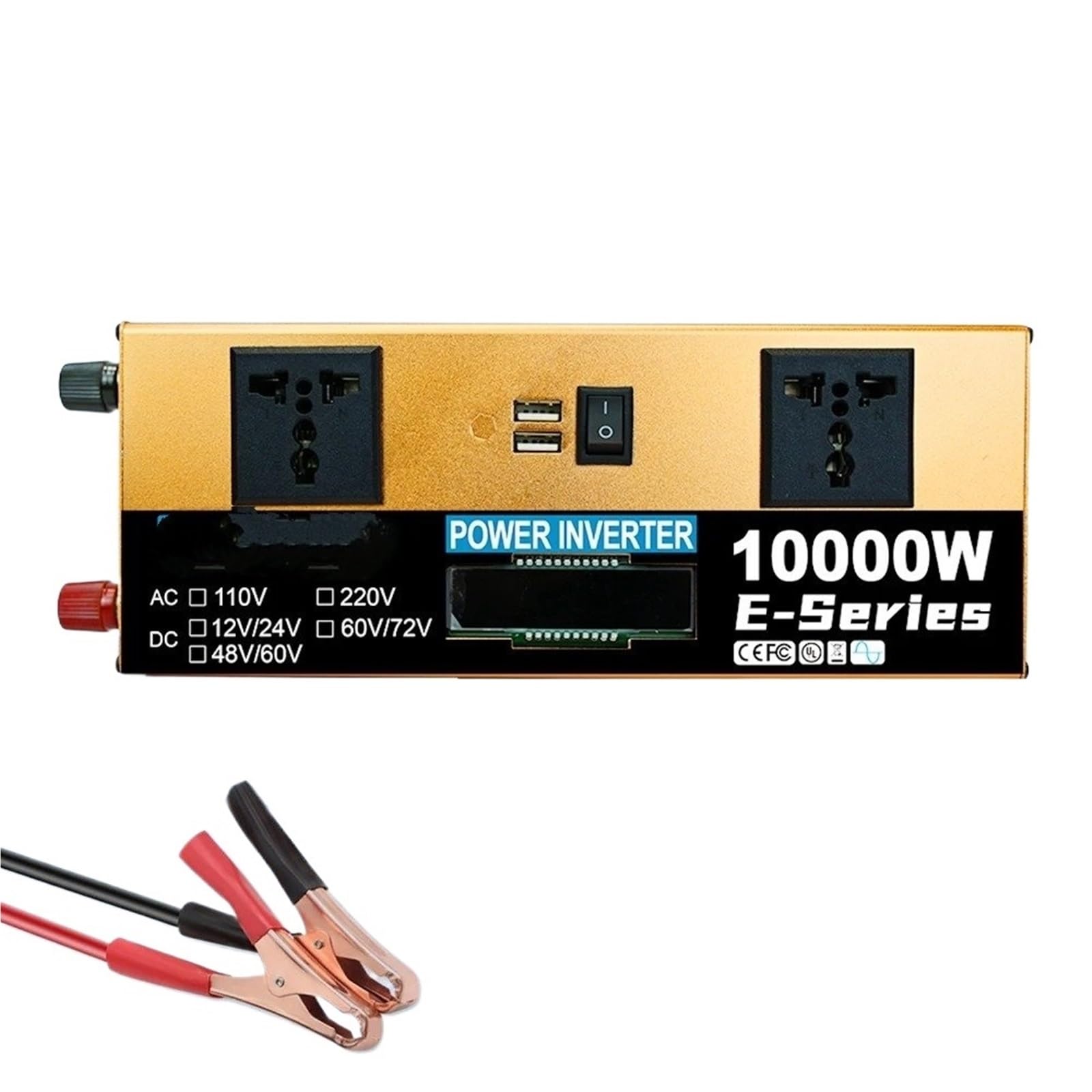 Inversor Inversor Coche 10000W 2 Puertos USB 2 Enchufes Entrada Doble Voltaje CC 12V/24V A CA 110/220V(12V 24V TO 110V 60Hz)