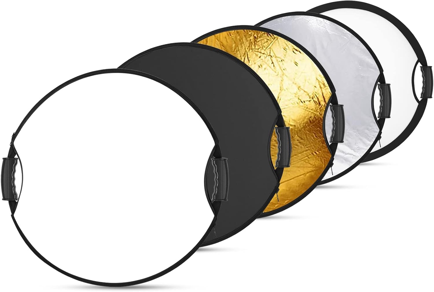 NEEWER Reflector de Luz de 22"/56cm con Empuñadura Rosca 3/8",Difusor de Luz de Disco Plegable 5 en 1 Translúcido/Plateado/Dorado/Blanco/Negro para Iluminación Fotográfica, para Exteriores, RF-56II