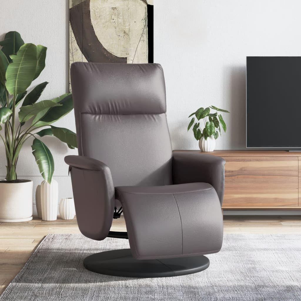 Relaxsessel mit Fußteil Grau Kunstleder, drehbar 360 Grad, verstellbare Rückenlehne und Fußstütze, ergonomisch gepolstert, Robustes Metall- und Holzgestell, ideal für Wohnzimmer, Büro