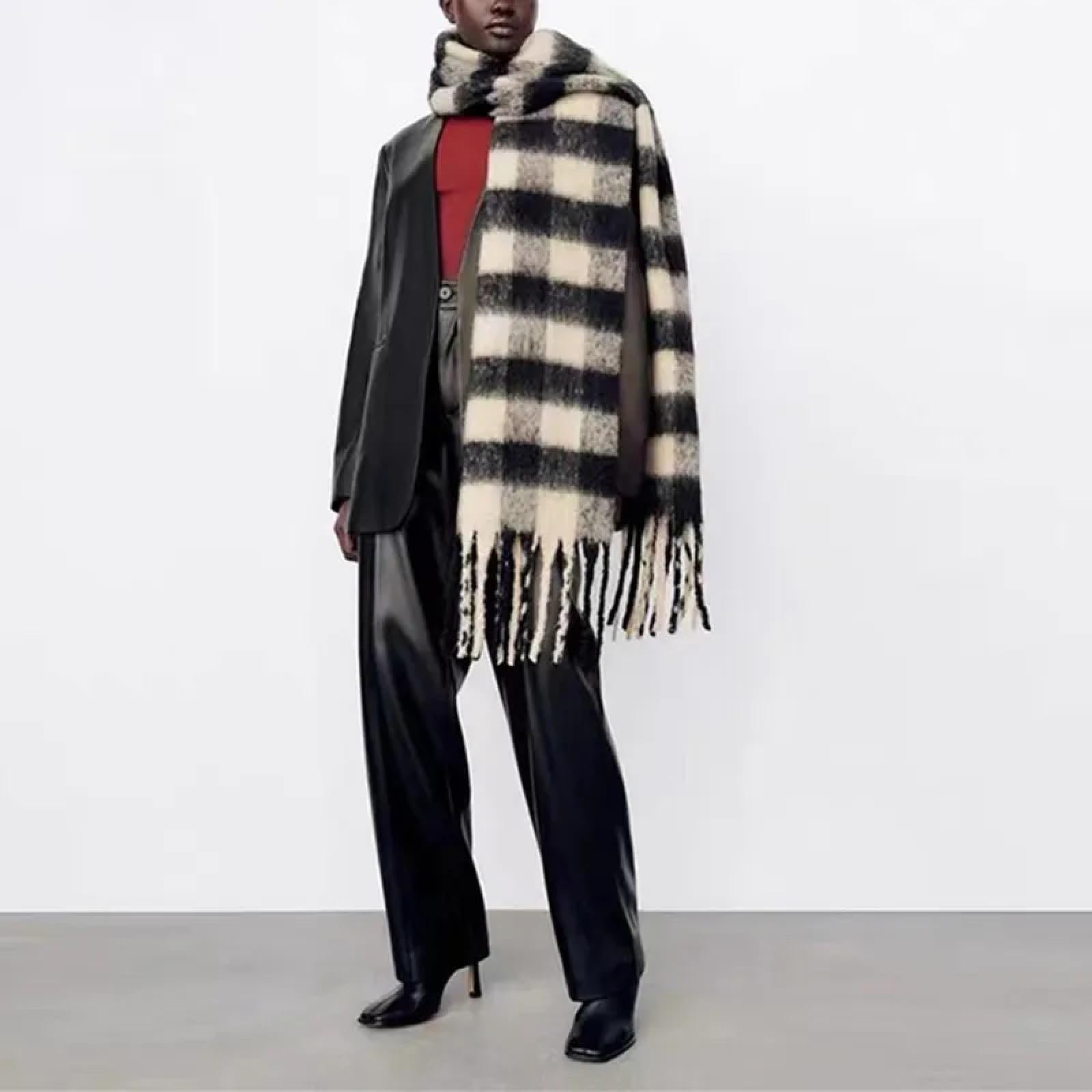 Schals Tücher Halstuch Scarf Klassischer Karierter Schal Mit Quaste, Dicker Schal Mit Rautenmuster, Langer Strickschal Für Damen Im Winter