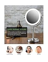 Vista 9 de Ovente Espejo de maquillaje iluminado para mesa de 7.5 pulgadas, 360 grados, giro de doble cara, 1 lupa redonda de 10X, LED con interruptor