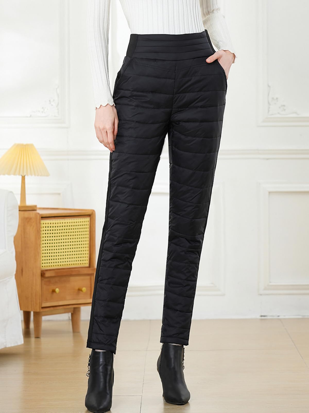 HOTIAN - Pantaloni invernali da donna, con calda imbottitura, antivento, ultraleggeri