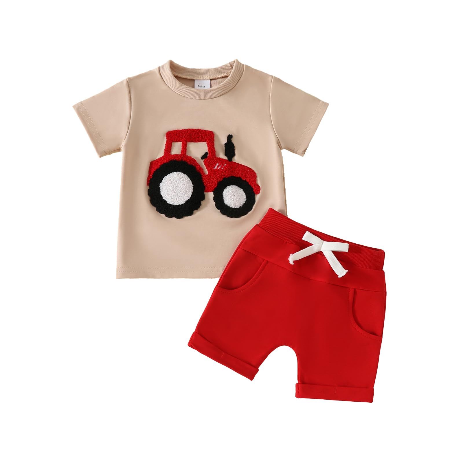 Koecnoc Toddler Baby Boy Summer Clothes Embroidered Farm Tractor Shirt and Short Set 2-Piece Outfits for Boys