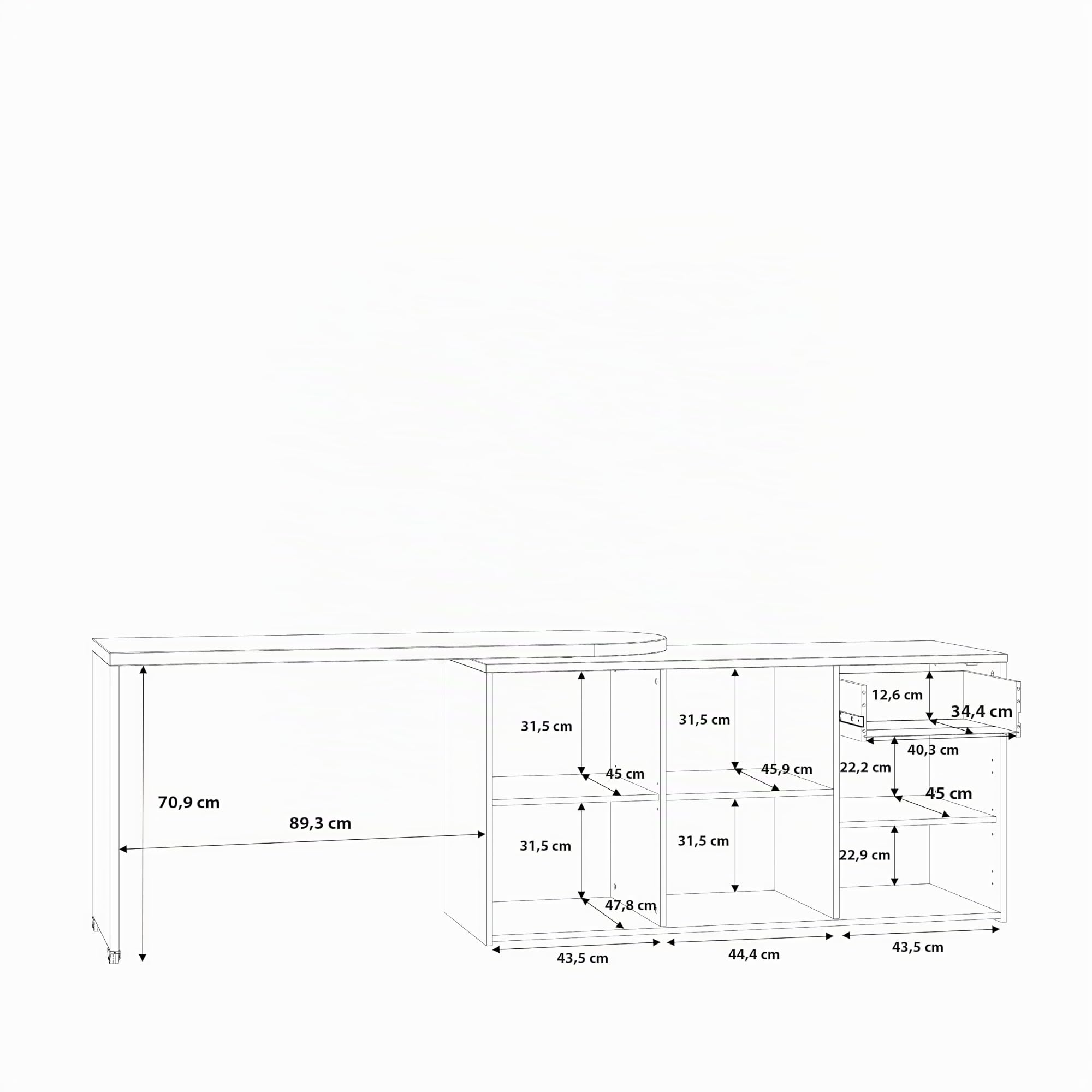 Forte ALIKLIA Schreibtisch 140 150, moderner Schreibtisch mit 1 Schublade und 1 Tür, Computertisch, Home Office, Holzwerkstoff, Weiß/Sonoma Eiche Holzdekor, 144 cm breit x 74,1 cm hoch x 50 cm tief