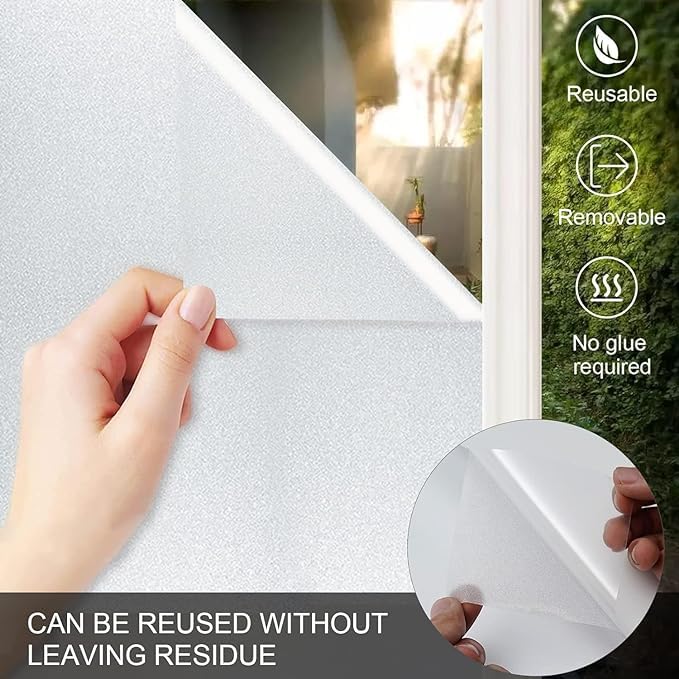 Image of SIA VENDORS Window Privacy Decorative Stained Glass Window Decal Tint Film, Adhesive Static Cling Sun Blocking Window Stickers, Door Window Covering for Home (12IN' x 10FT', Crystel Frost)