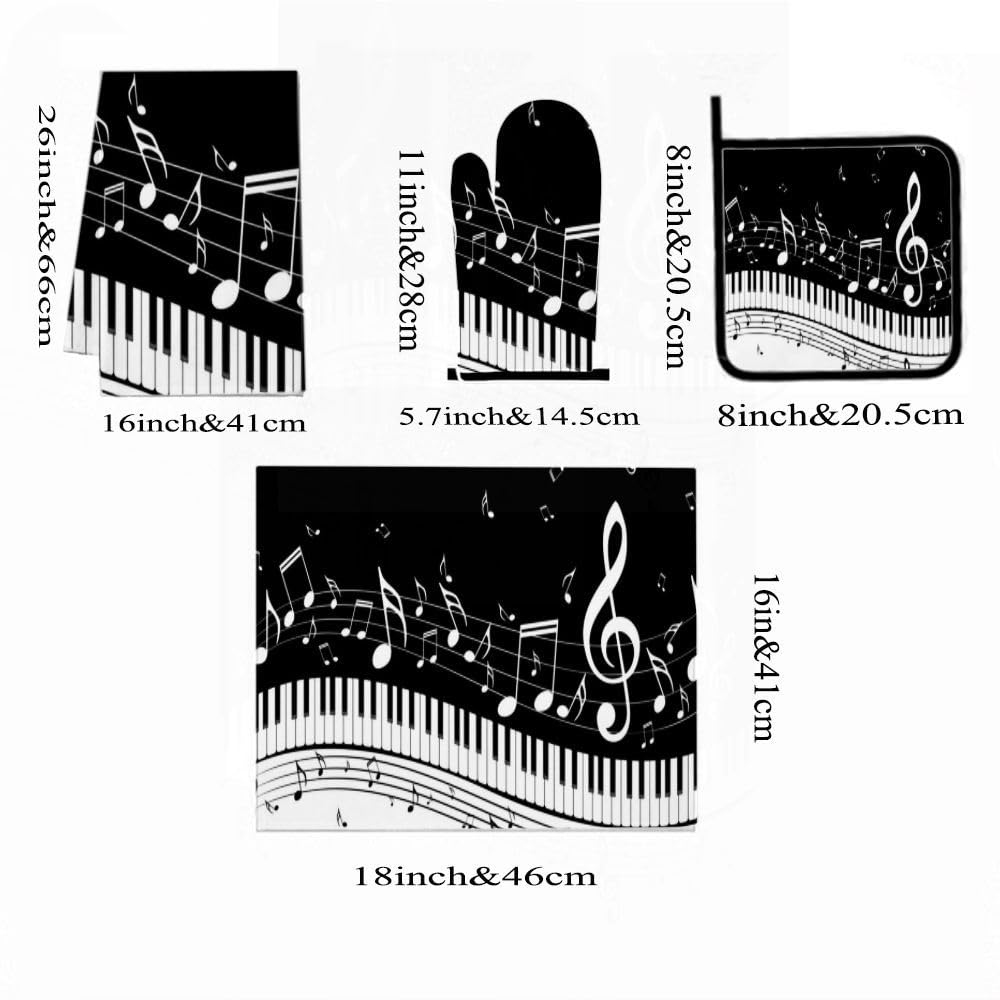 Set di 9 note musicali per pianoforte, 2 decorazioni da cucina e accessori