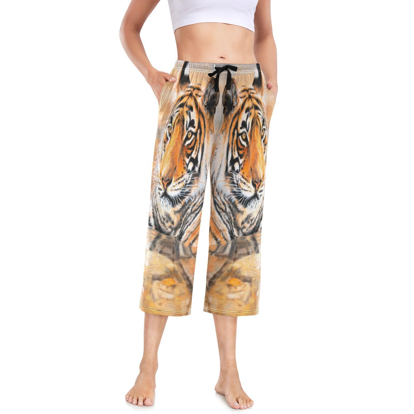 Linomo Women's Multicolor Pyjama Bottoms Indian Animal Tiger Pajama Pant Cropped Trousers Pajama Lounge Pants Loungewear Nightwear Yoga Casual Pants