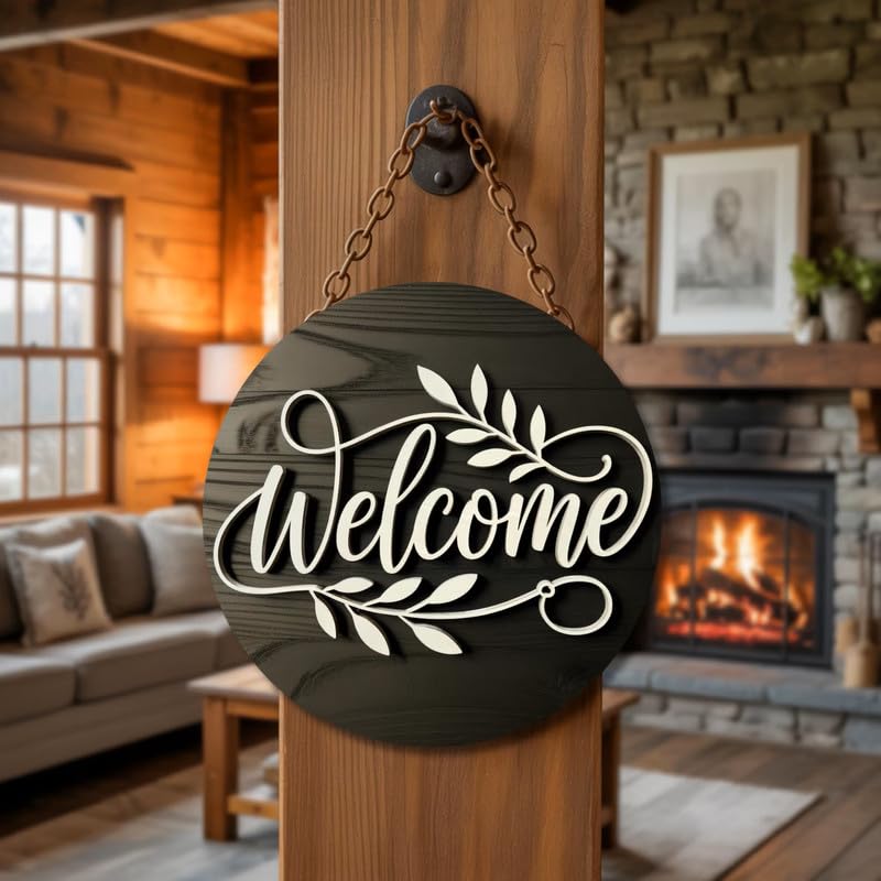Image of Personalized MDF Name Plate for House 30x30 cm - Wooden Round Name Board Outdoor