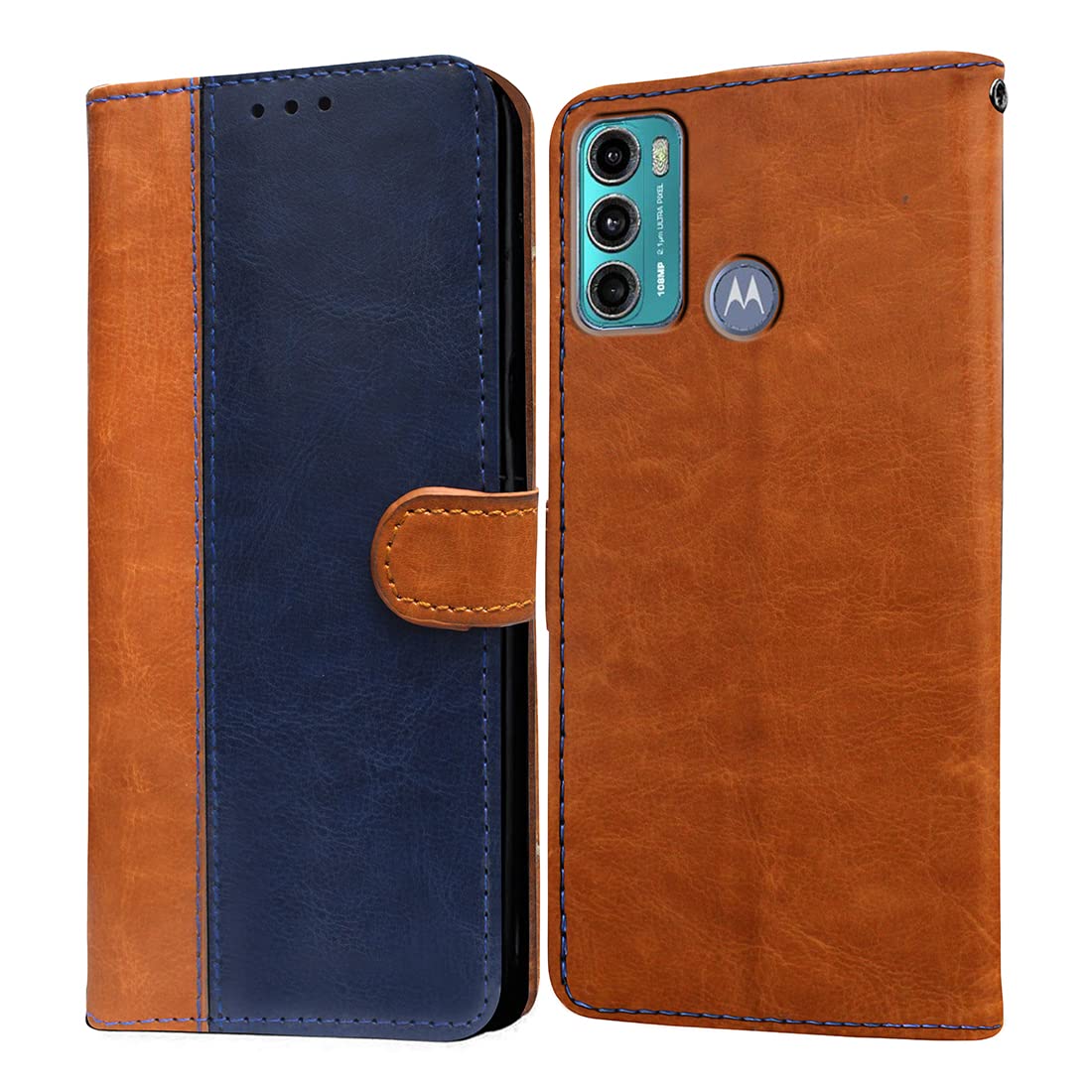 Amazon Brand - Solimo Flip Leather Mobile Cover (Soft, Flexible & Kickstand Back case) Compatible for Motorola Moto G60 4G / G40 Fusion 4G (CamelBlue)