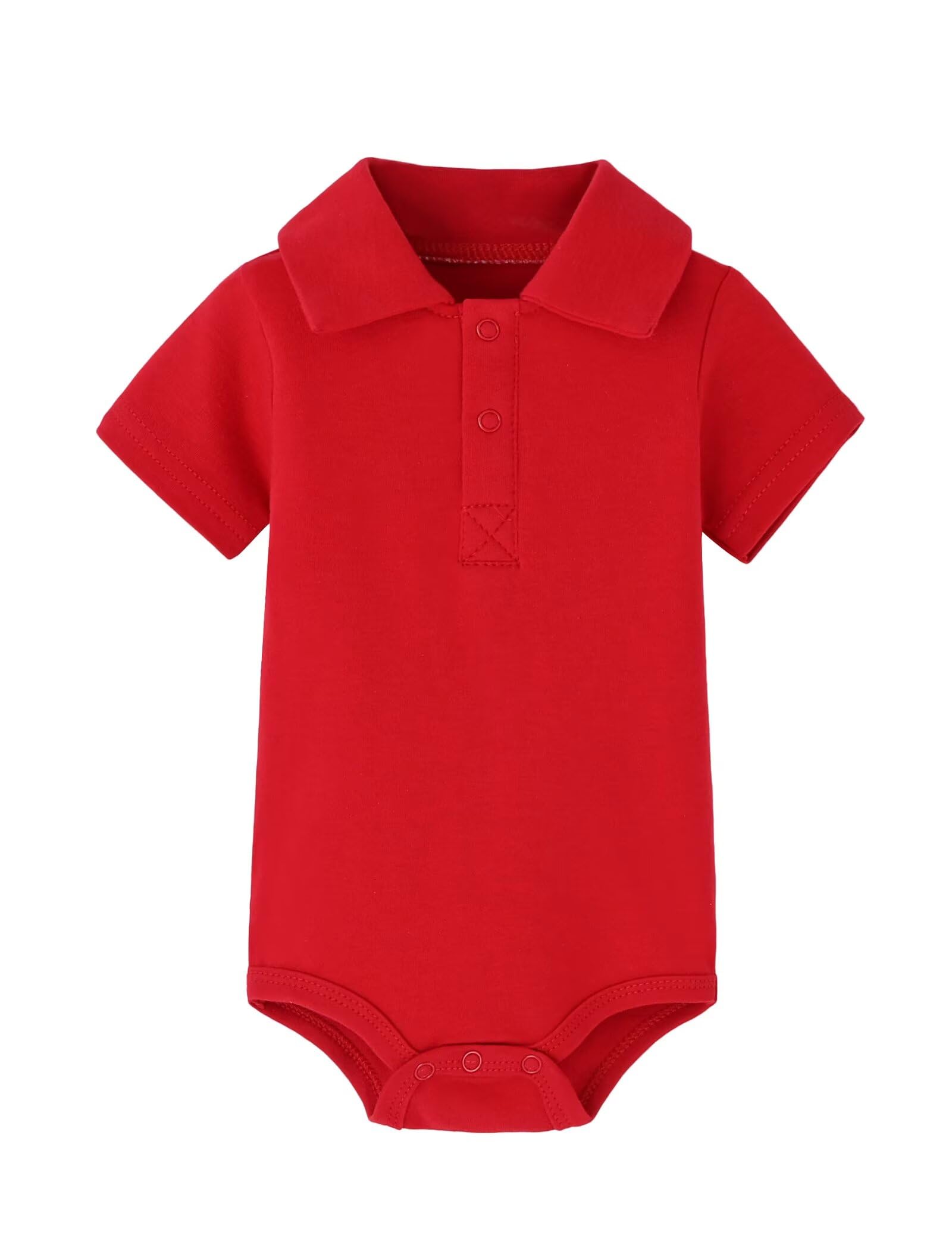 Teach Leanbh Baby Boys Pure Color Cotton Short Long Sleeve Polo Bodysuit 3-24 Months (Red, 6 Months)