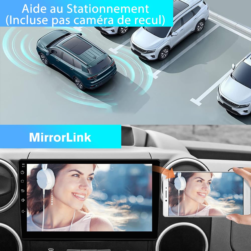 AWESAFE Autoradio Android 13 [6Go+128Go] pour Citroen Berlingo 2 B9 (2008-2019) /Peugeot Partner avec 4G Carplay Android Auto 9 Pouces Écran GPS BT WiFi USB DSP Commande au Volant