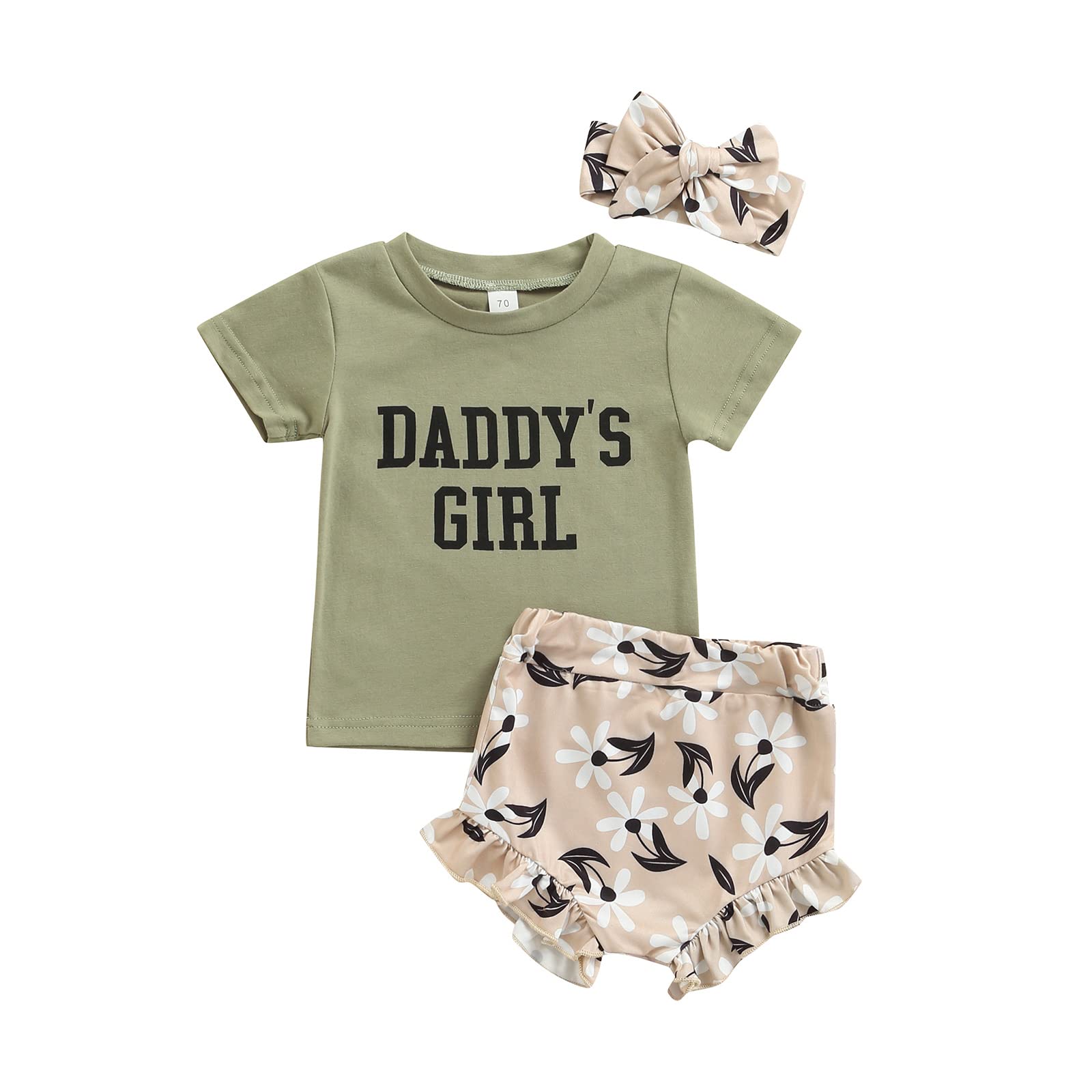 Toddler Baby Girl Clothes Letter Print Short Sleeve T Shirt Top+Floral Shorts Bottoms Pants + Headband 3Pcs Summer Outfit Set (Green, 18-24 Months)