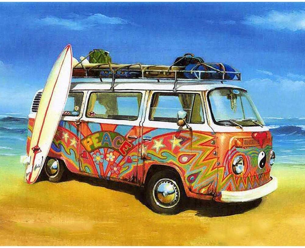 DIY Diamond Painting Kits for Kids Adults,5D Full Drill Diamond Painting Beach Bus Skateboard,Crystal Rhinestone Embroidery Pictures Arts Craft for Home Wall Decor,15.7×11.8in