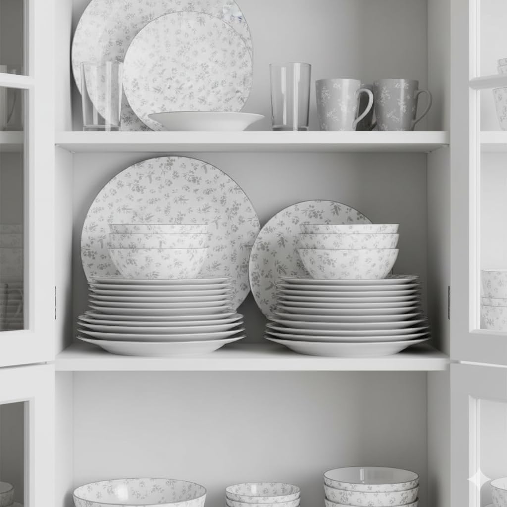Grey Flower 18 Piece Dinnerware Set