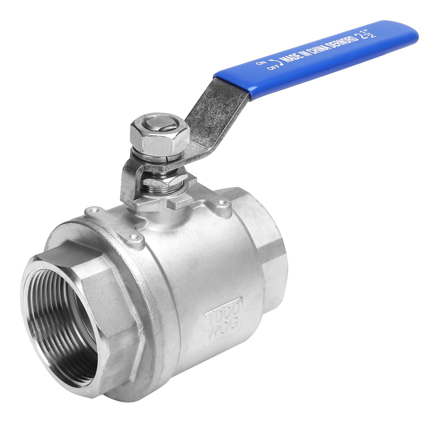 DERNORD Vollanschluss-Kugelhahn Edelstahl 304 Heavy Duty für Wasser, Öl und Gas mit blauen Verriegelungsgriffen (2,5 Zoll NPT)