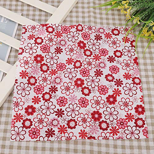 Patchwork de Flores Rojas, Tela de Algodón de Patchwork, Decoraciones de Disfraces, Estrellas para Costura DIY, Decoraciones Cortadas en Sacos para Cortar a la Forma (25 * 25cm)