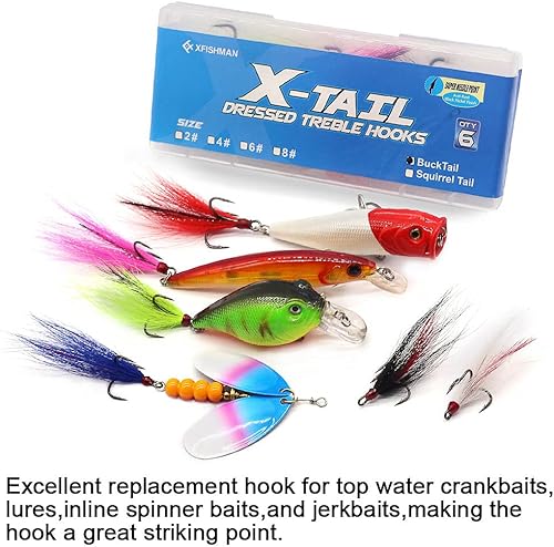 Miniatura 4 de Juego de ganchos para pesca con forma de cola de ardilla y plumas, de agua dulce, tamaño 2, 4, 6, 8, paquete de 6