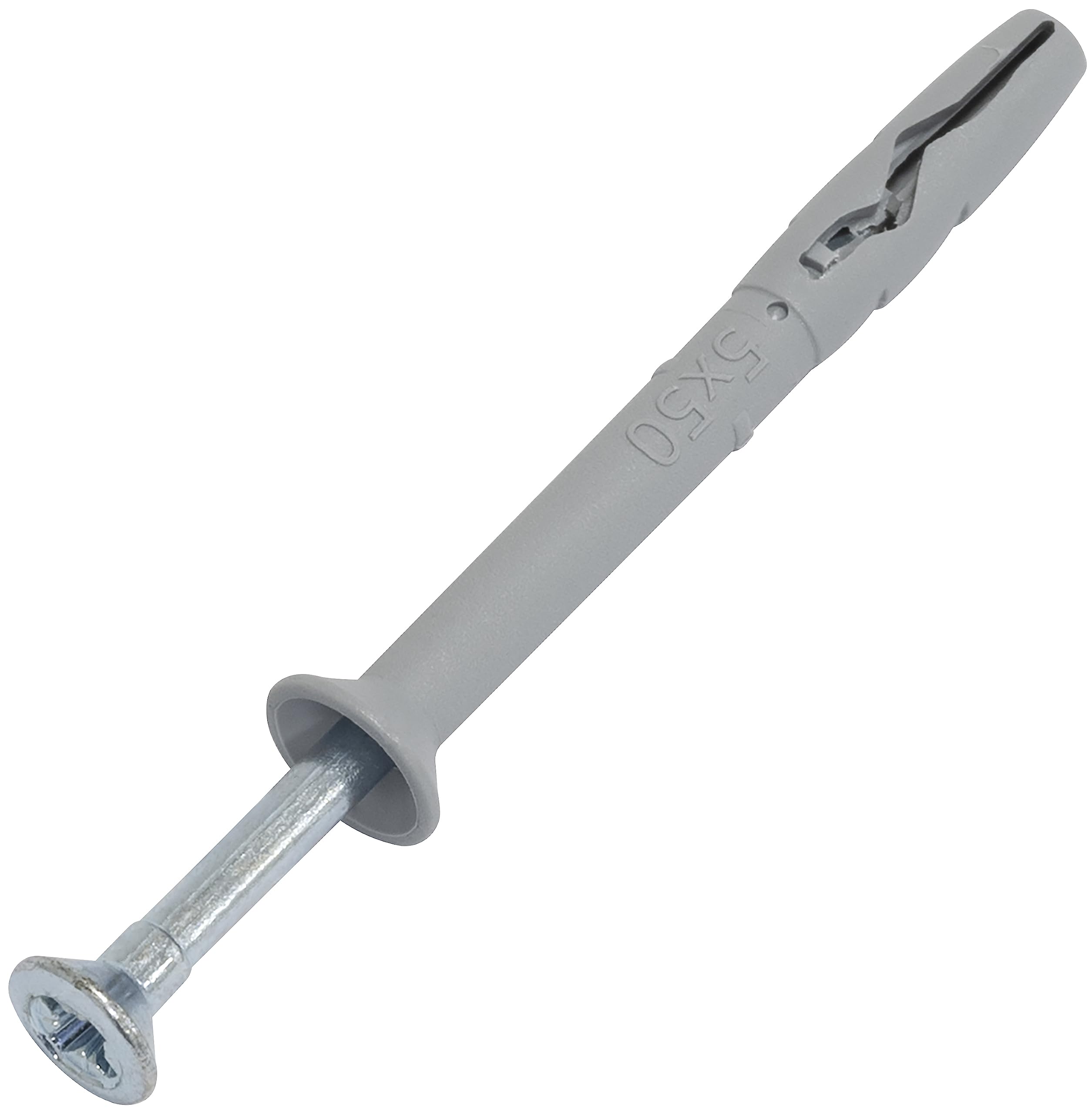 AERZETIX - C67155 – Set of 100 Nails Ø5 x 50 mm with Polyethylene Chamfered Flange + 100 Nails - Screws Ø3.5 x 55 mm with PZ2 Milled Head in Steel – for Hitting – Metal Concrete Structure