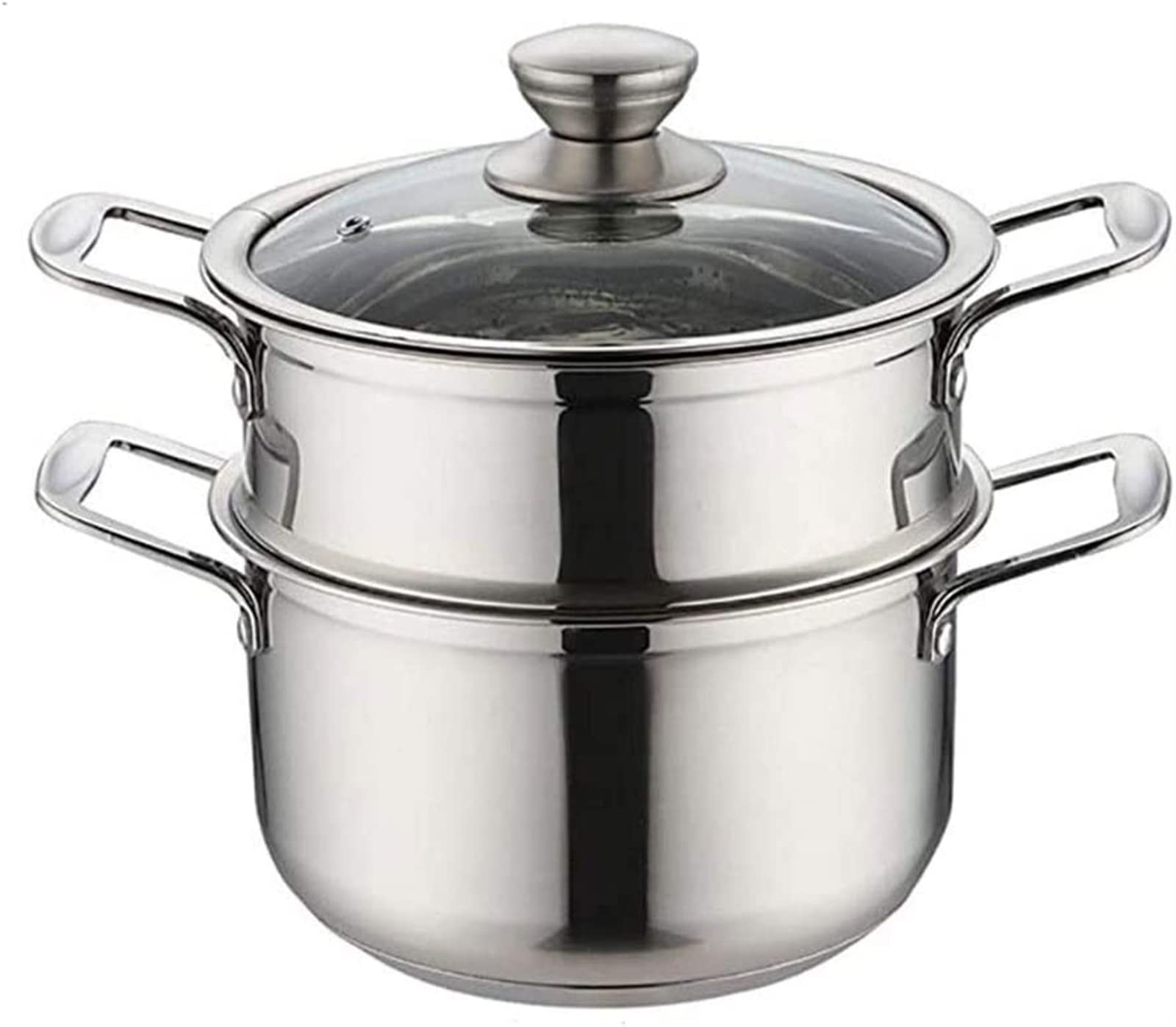Edelstahl-Dampfgarer ， Dampfkörbe 2-stöckiger Edelstahl-Dampfgarer Dampfgartopf mit Glasdeckel und poliertem Hochglanz-Finish