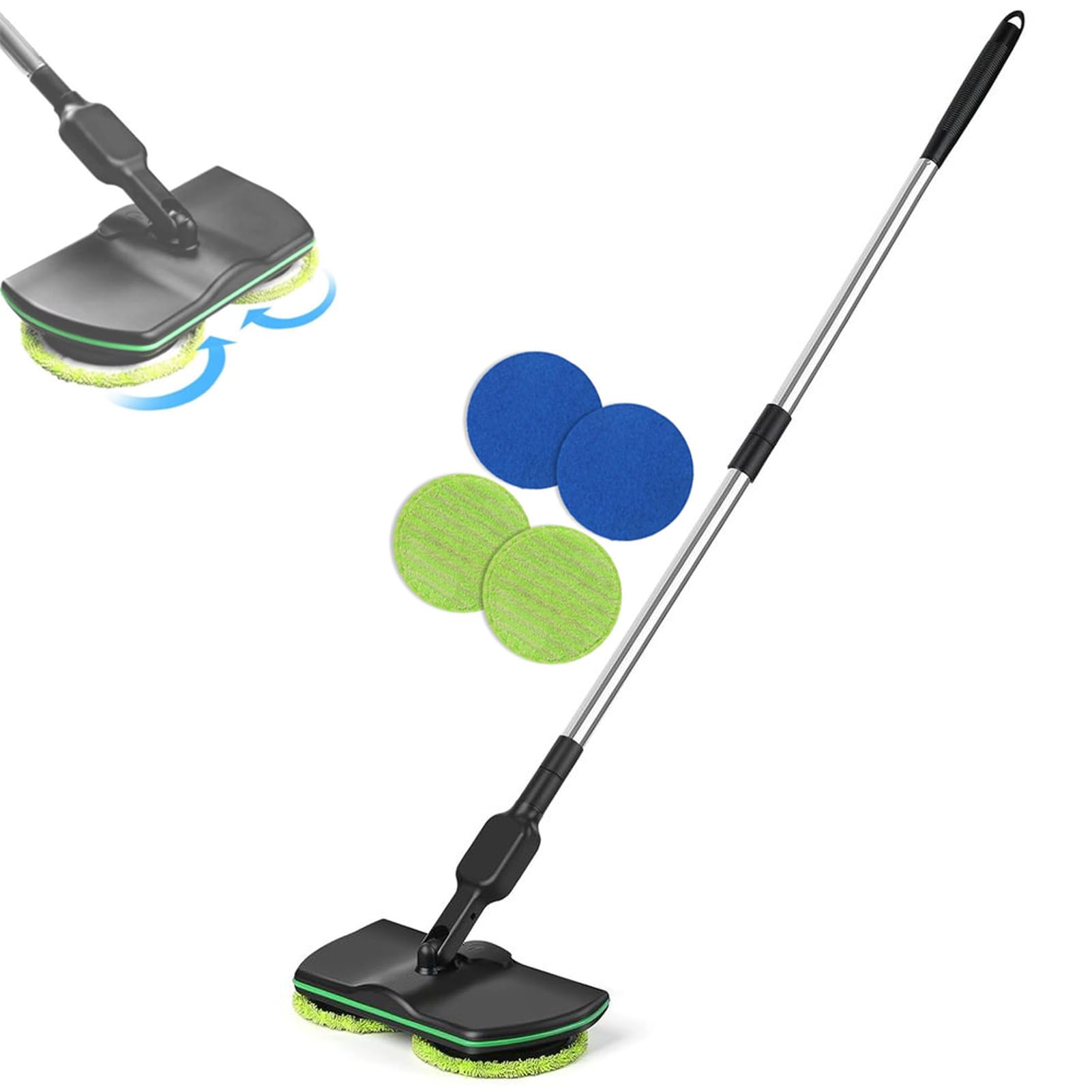 Limpiador de Suelo eléctrico,Trapeador Giratorio sin Cable,Limpiador y pulidor Recargable con 2 Almohadillas Microfibra y 2 Almohadillas Pulido para Cualquier Superficie Dura