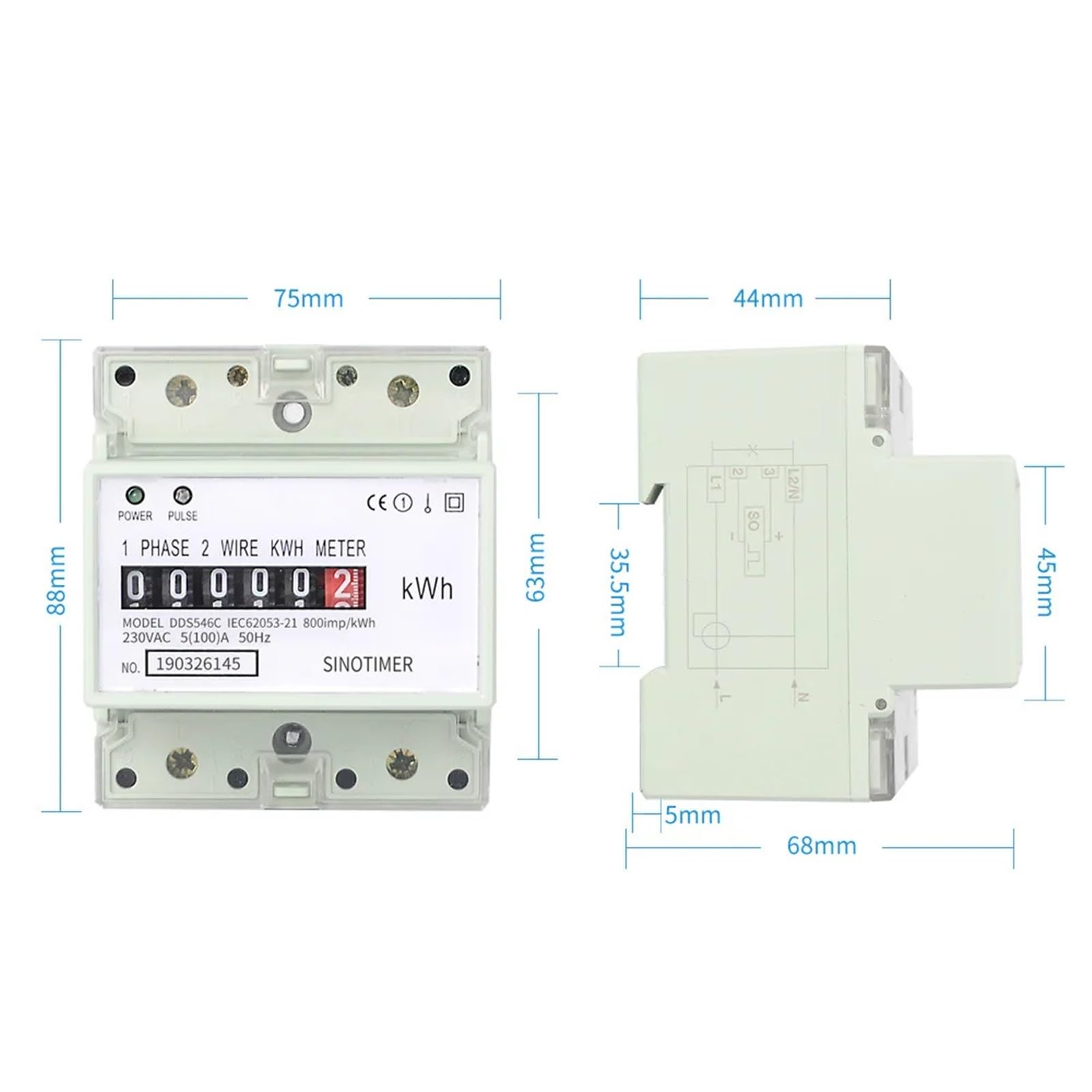 DDS546C 230VAC 50Hz jednofazowy licznik energii 4P Analogowy elektryczny watomierz elektryczny na szynie DIN, watomierz